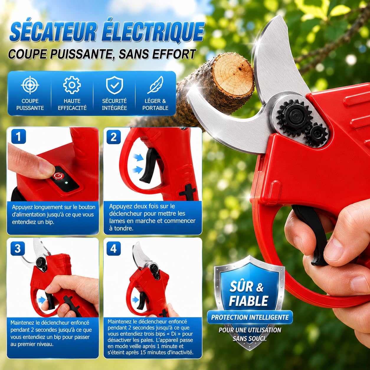 Forbici Potatura a Batteria,40 mm Cesoie Potatura Elettriche Professionali con 2x2000mAh Batterie, Motore Brushless, Lama SK7， Forbice Elettrica Potatura per Giardinaggio