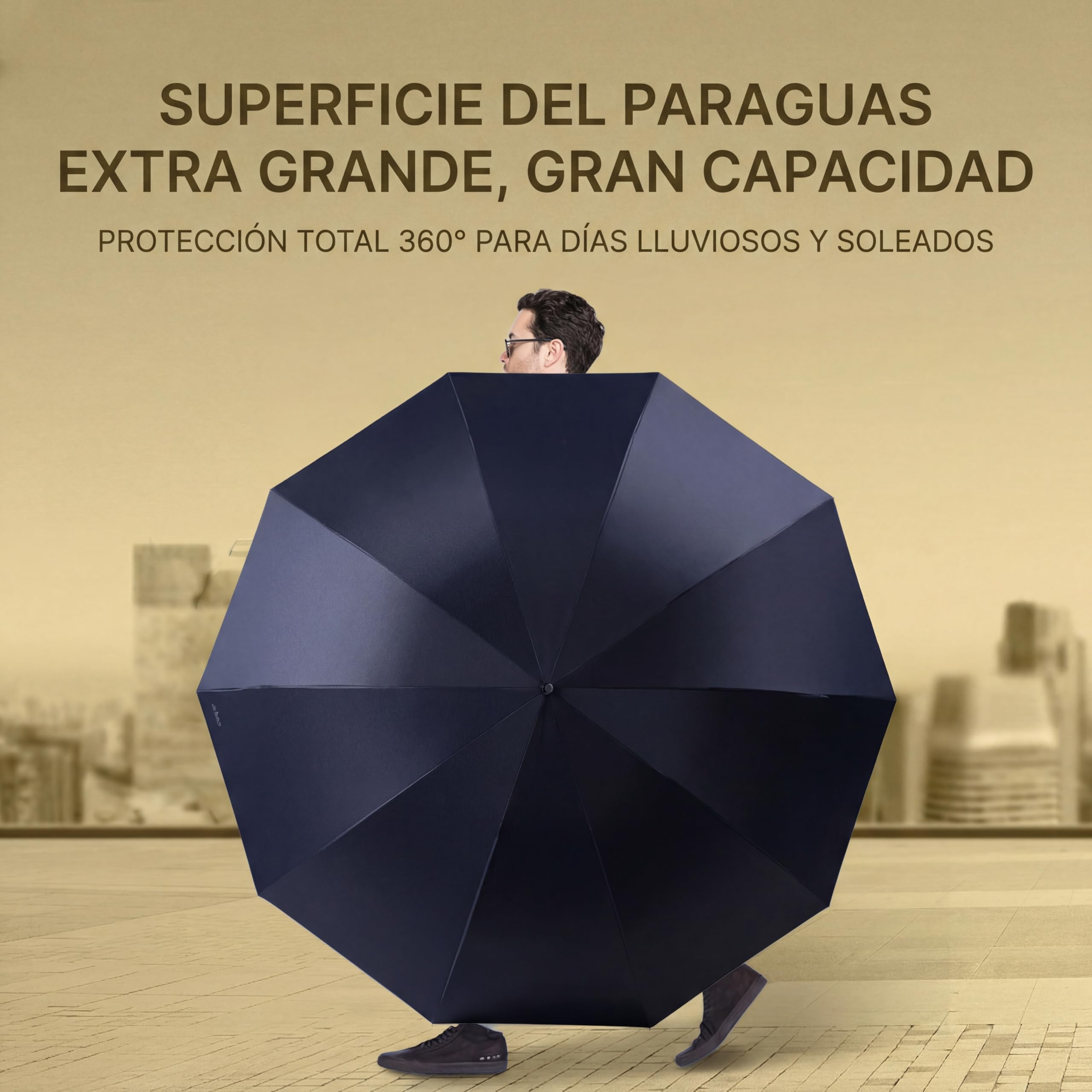 clippy paraguas automático reforzado 10 varillas fibra de vidrio acero resistente al viento impermeable plegable portátil viaje protección UV UPF50+ apertura cierre automático