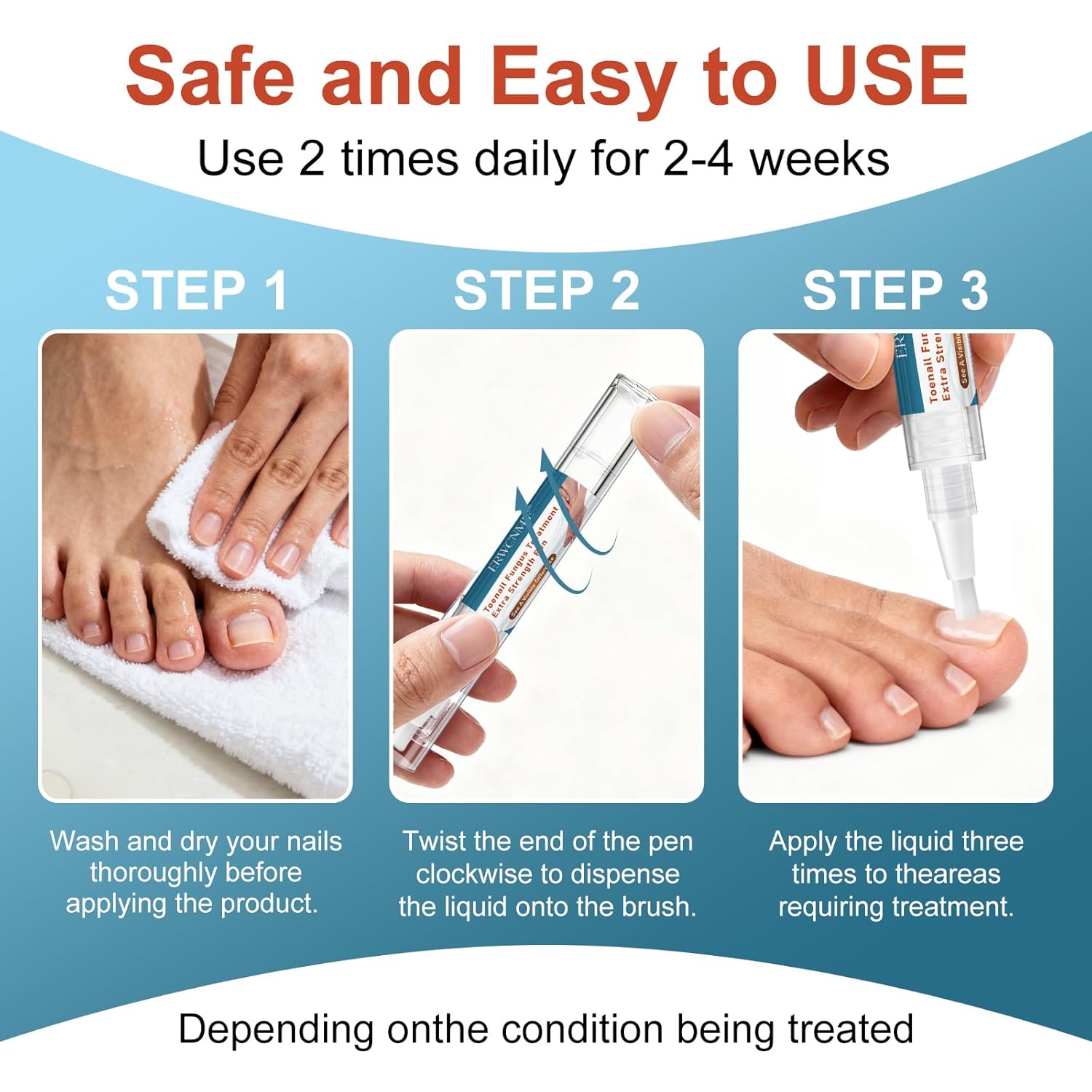 Toenail Fungus Pen, Anti Fungal Nail Repair Pen for Damaged Nails, Toe Nail Fungus Treatment Extra Strength for Broken and Discolored Nail, Yellow Toenail Treatment, Nail Health 5ml/0.18FLOZ 3pcs - Image 6