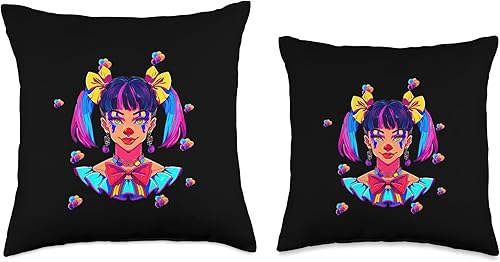Miniatura 3 de Cute Streetwear synthwave 80s 90s retro anime girls clown Throw Pillow