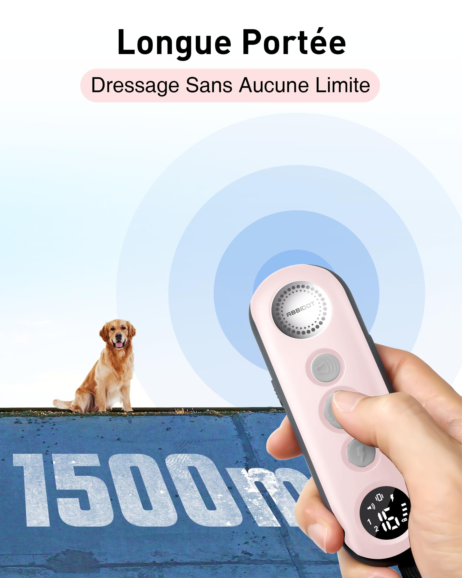 ABBIDOT Collier de Dressage pour Chien - Portée de 1.5km, 3 Modes de Dressage, Bip Vibration Sûr Choc, Collier Electrique pour Petits et Grands Chiens, Étanche Rechargeable, Poids Léger (6-55 kg)