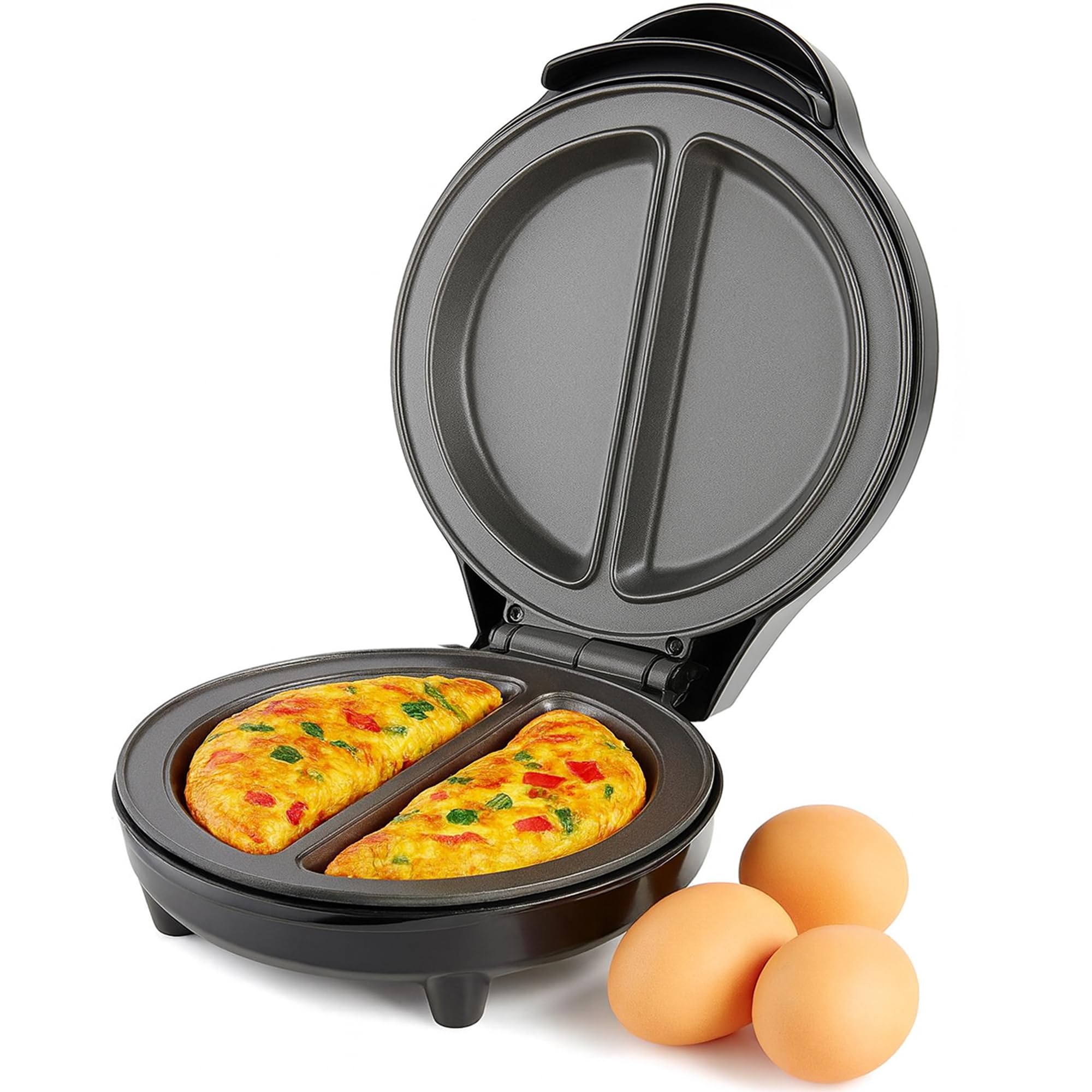 Andrew James Omelette Maker, Electric Omelette Maker Non-stick, Omelette Pan Dual Compartment, Omelettes and Eggs, Deep Non-Stick Omelette Pan, Cool Touch, Cord Storage, Power Ready Lights