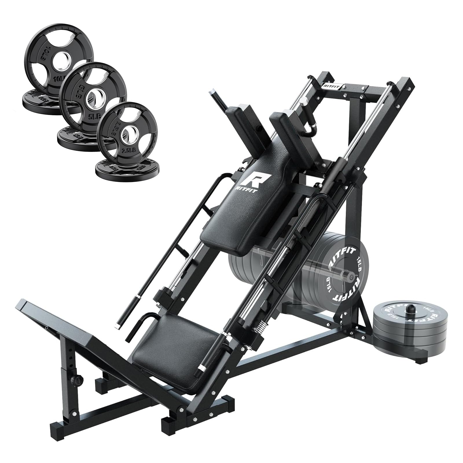 RitFit Leg Press Hack Squat Machine with Linear Bearing, 1200LB Capacity