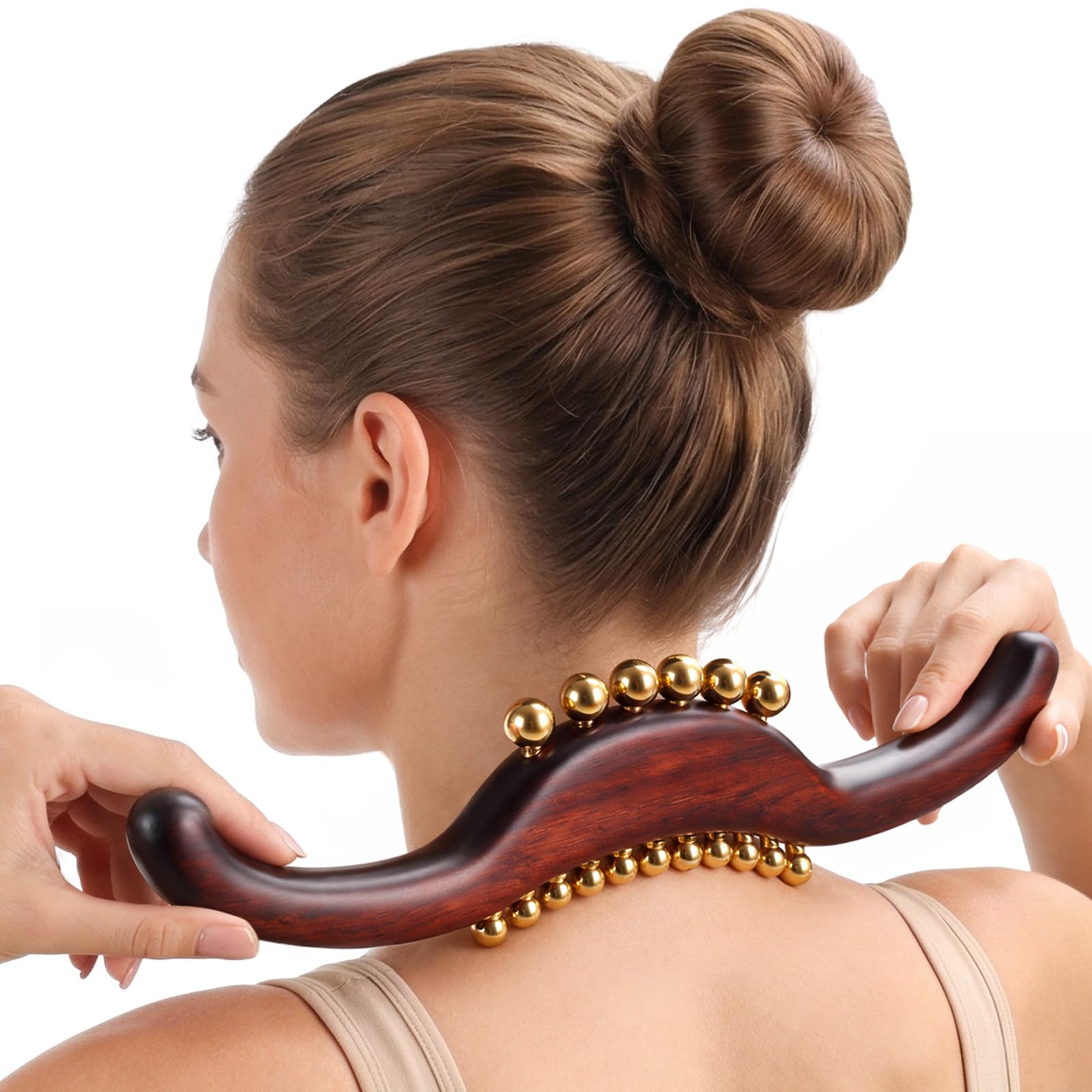 Photo 1 of ONUEMP Sandalwood Gua Sha Muscle Scraper Tool with 17 Brass Beads, Wood Therapy Massage Tools Maderoterapia Kit for Lymphatic Drainage Body Sculpting, Deep Tissue Cellulite Massager Fascial Release