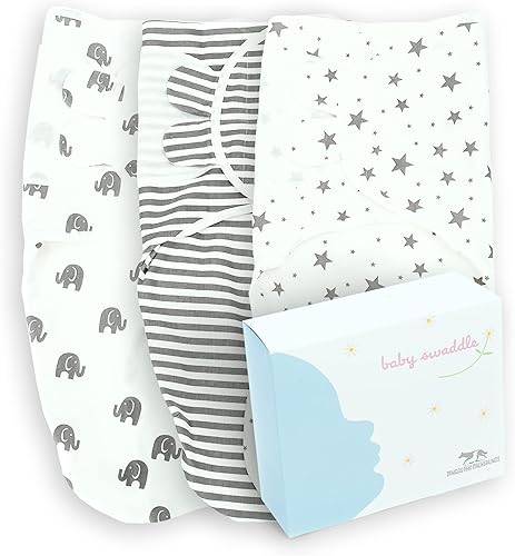 Saco de envolver para bebé con 3 gorros de bebé (paquete de 3) – 100% algodón Oeko-TEX – Recién nacido 0 – 3 meses – Saco de dormir