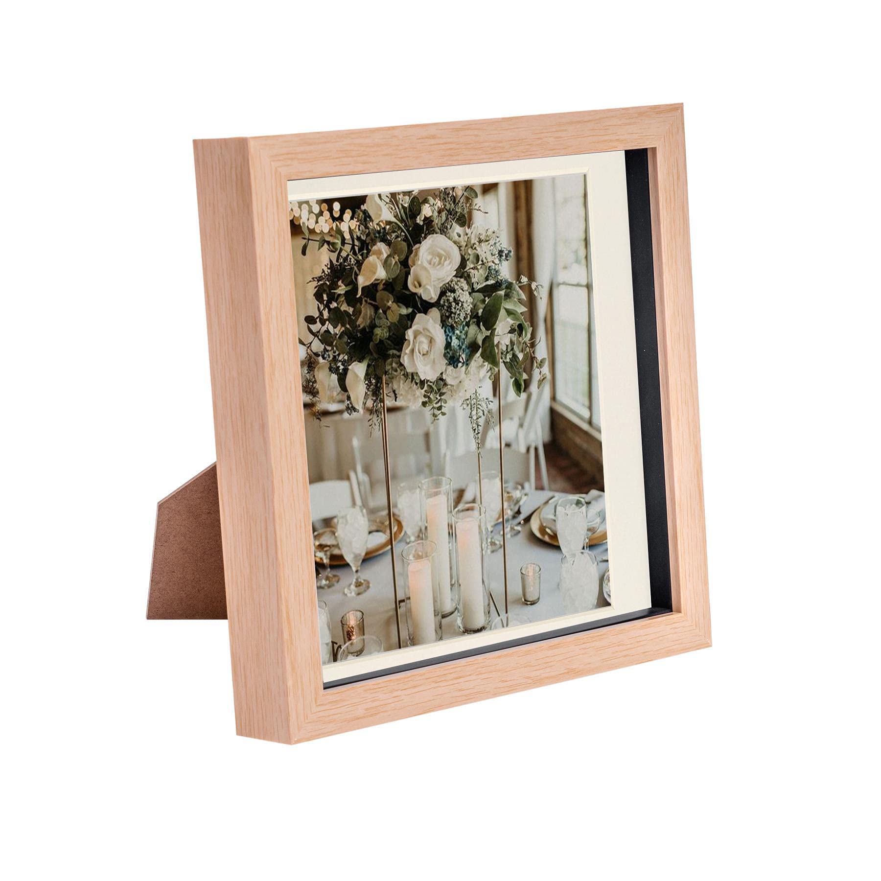 Nicola Spring Light Wood/Ivory 8 X 8 3D Shadow Box Photo Frame - Craft Display Picture Frame With 6 X 6 Mount - Glass Aperture