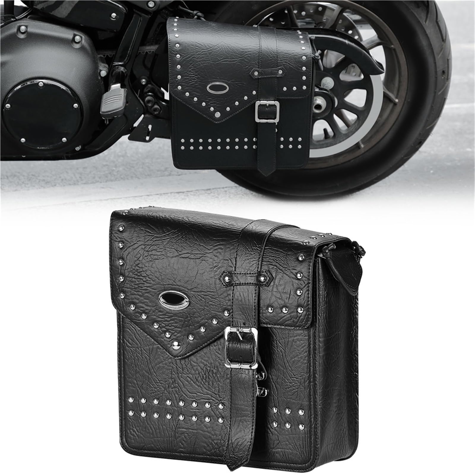 Bolsa para basculante de moto Softail, alforja de cuero PU de 12L impermeable 8