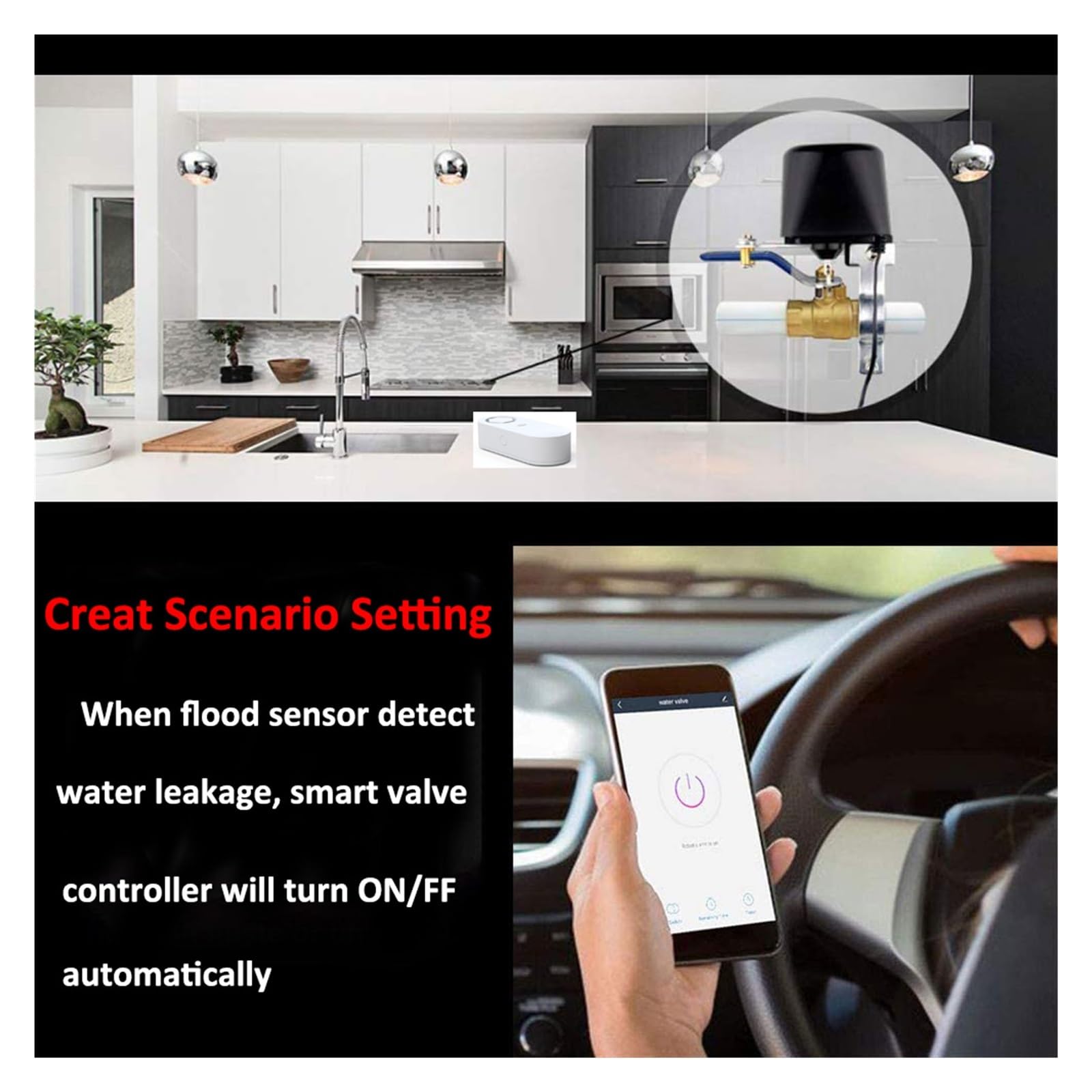 Temporizador de aspersor Alarma Pitido De Fuga De Agua Sirena Detector De Sensor De Fuga De Agua Escenario De Conjunto De Inundación Con Controlador De Válvula Inteligente Temporizador de riego para j