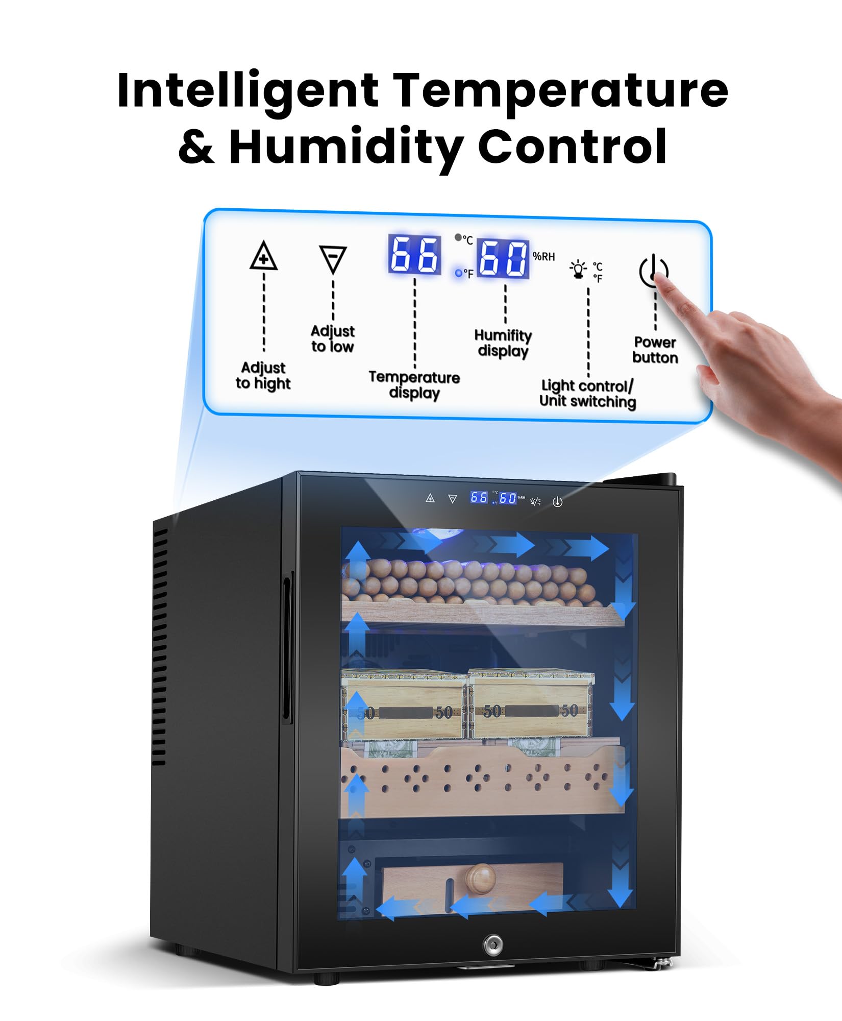 RLPI Thermostatic Humidor 50L,300 Counts Electric Cooler Cabinet with Smart Temp & Humidity Control (59-72°F, 60-75% RH),Digital LED Screen & Spanish Wood Shelves,Gift for Men on Fridge.com