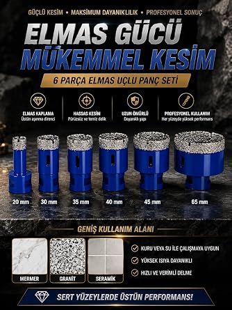 Pro Kutu 6 Parça Elmas Kaplı Panç Seti 20-65 mm Mermer Granit Seramik Delme Panç
