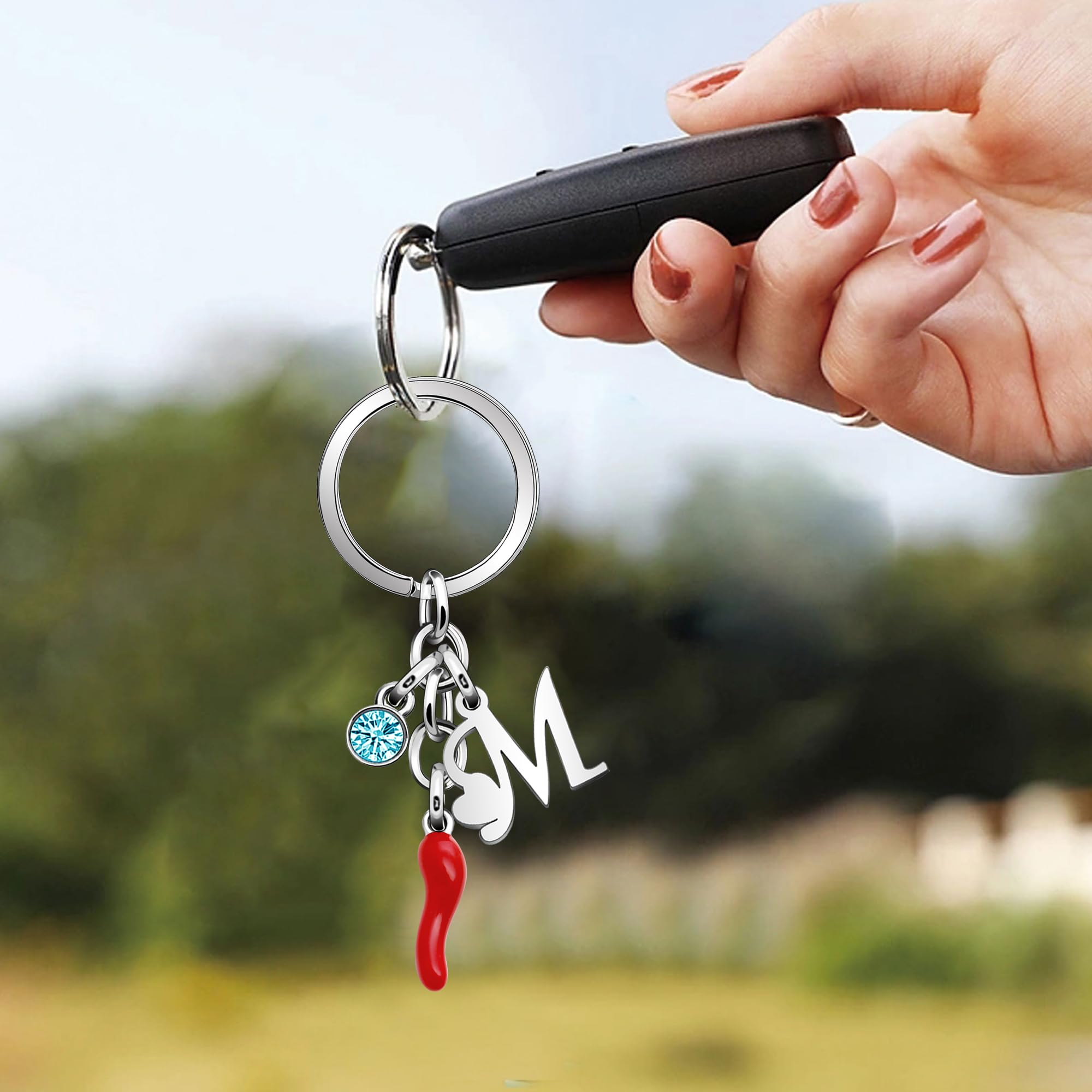 Aosyoisk Portachiavi Nome lettera iniziale. Personalizzato Corno di pecora rosso Amulet ciondolo Portachiavi regalo Per Festa della mamma,Compleanno,San Valentino,Anniversario