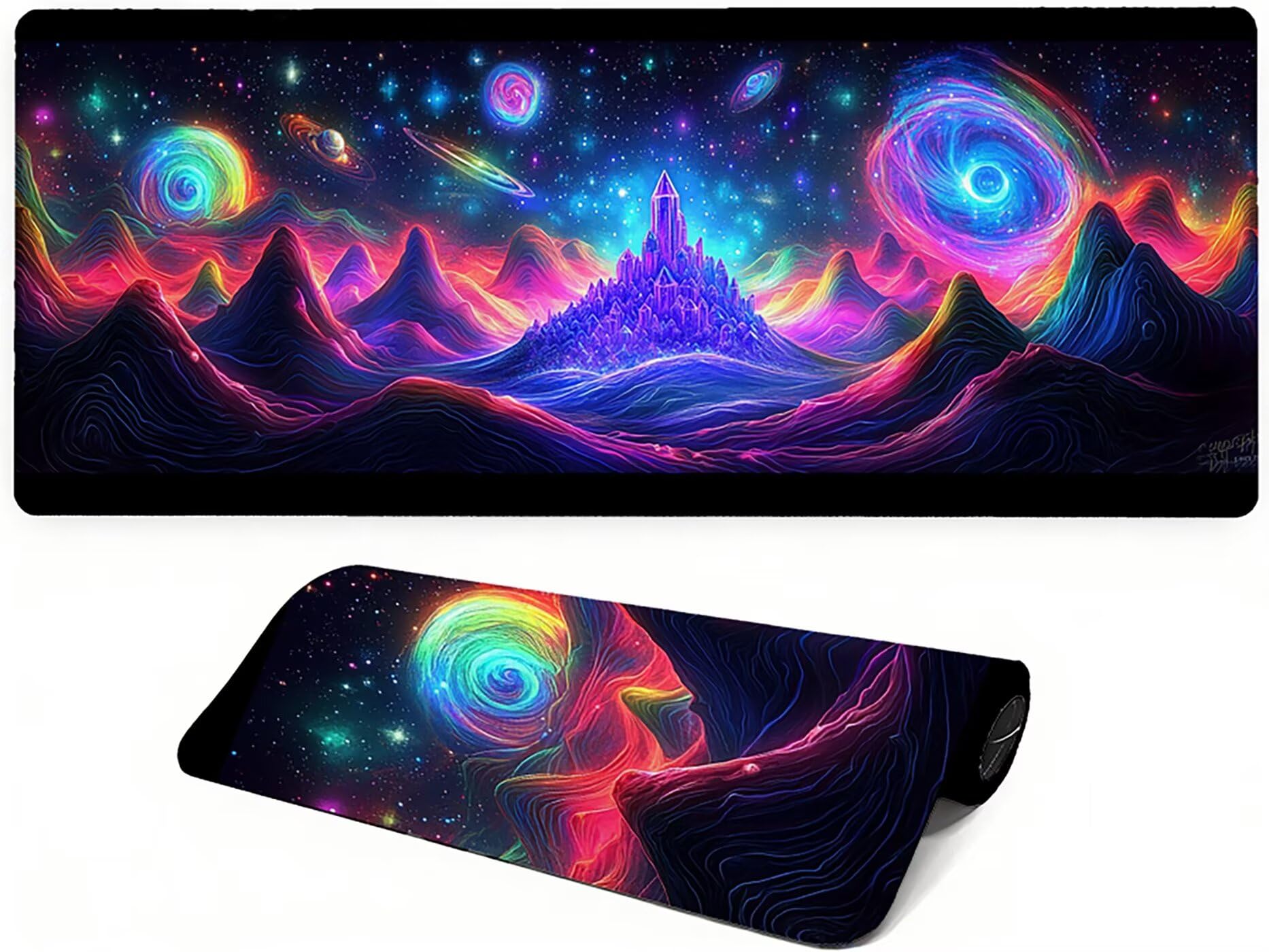 Lpfieonn Universum Großes Schreibtischunterlage, XXL Schreibtischunterlagen, Blau XXL Wasserdicht Gaming Mousepad mit Vernähter Rand und Rutschfeste Gummibasis, für Laptop/Hause/Büro 120x60cm PF-3265