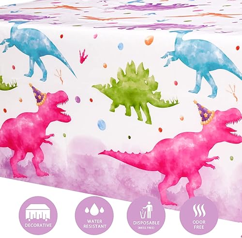 Vista 47 de WERNNSAI 1 mantel de dinosaurio – Decoración de cumpleaños de dinosaurios Tres Rex, mantel de dinosaurio para niños, baby shower, suministros