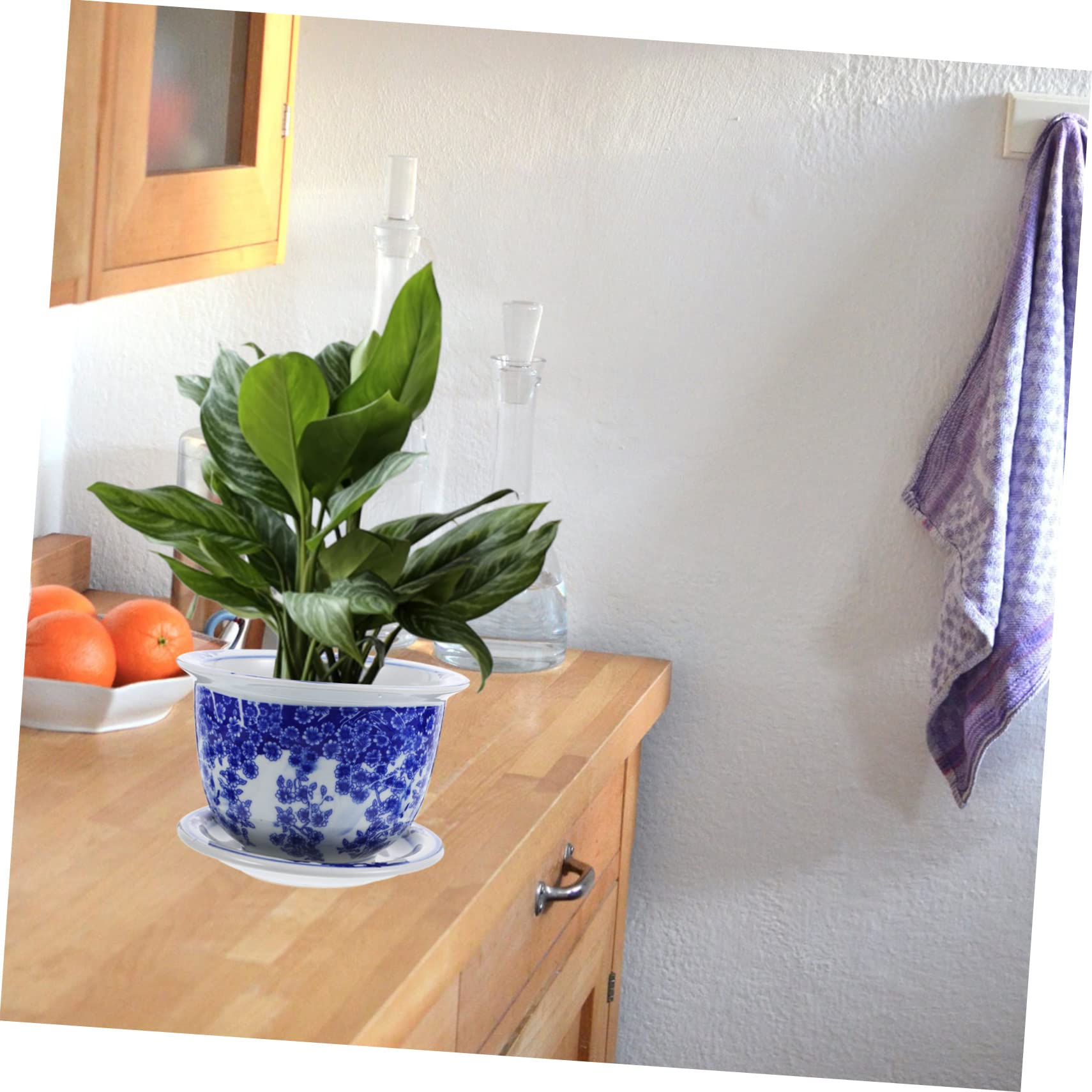 VANZACK Doniczki Bonsai Ceramiczna Doniczka Z Tacką Na Rośliny Doniczkowe Dekoracyjna Doniczka Z Otworem Drenażowym Do Domowego Biura