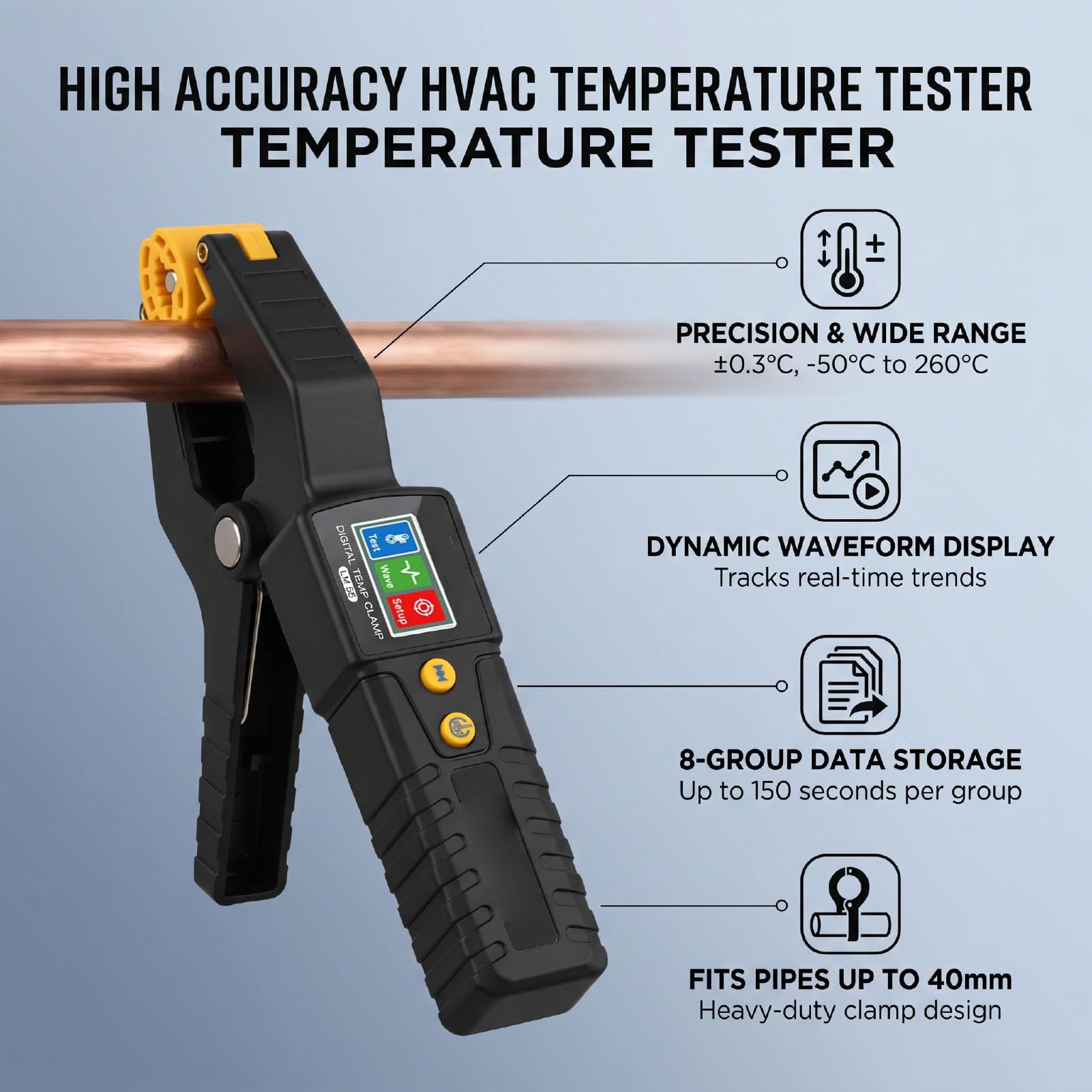 Naroote Termometr Cęgowy -50 do 260°C ±0,3°C Przechowywanie Danych