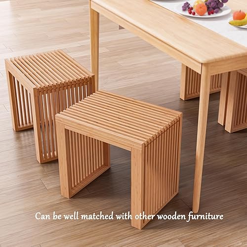 Miniatura 2 de Banco de comedor de bambú para interiores, banco pequeño de entrada, zapatero, bancos de madera modernos para exteriores, de 17 pulgadas, para sala