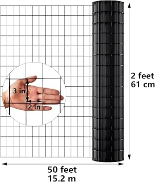ARIFARO PVC Coated Welded Wire Fence (2ft x 50ft) 2 Inch x 3 Inch 16GA Garden Fence for Dog Roll Vinyl Coating Metal Wire Mesh for Chicken,Deer,Rabbit,and Other Small Animals