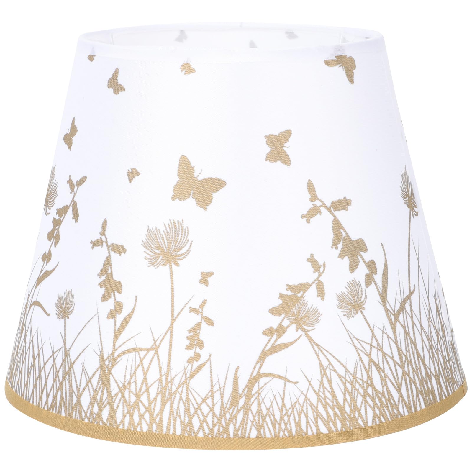 E27 Tapered Fabric Lampshade with Butterfly Pattern, 22cm Bottom X 14cm Top X 17cm Height, Gold Bedroom Nightstand Lamp Cover for Table and Floor Lights