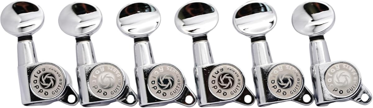 6 Inline Vintage Guitar Machine Heads - 1:15 Gear Ratio Sealed Tuning Key Pegs Tuners with Oval Shaped Button Replacement(E-1006, Chrome)