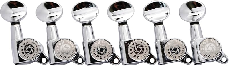 6 Inline Vintage Guitar Machine Heads - 1:15 Gear Ratio Sealed Tuning Key Pegs Tuners with Oval Shaped Button Replacement(E-1006, Chrome)