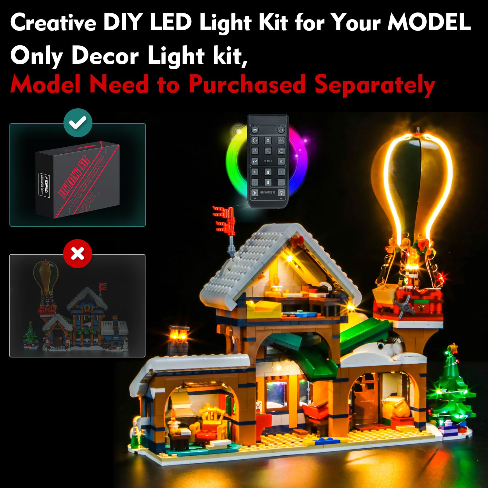 LocoLee Light Compatible with Lego Santa's Post Office 10339, Lighting Set Accessories Compatible with Lego 10339, No Models Only Light (RC Version)