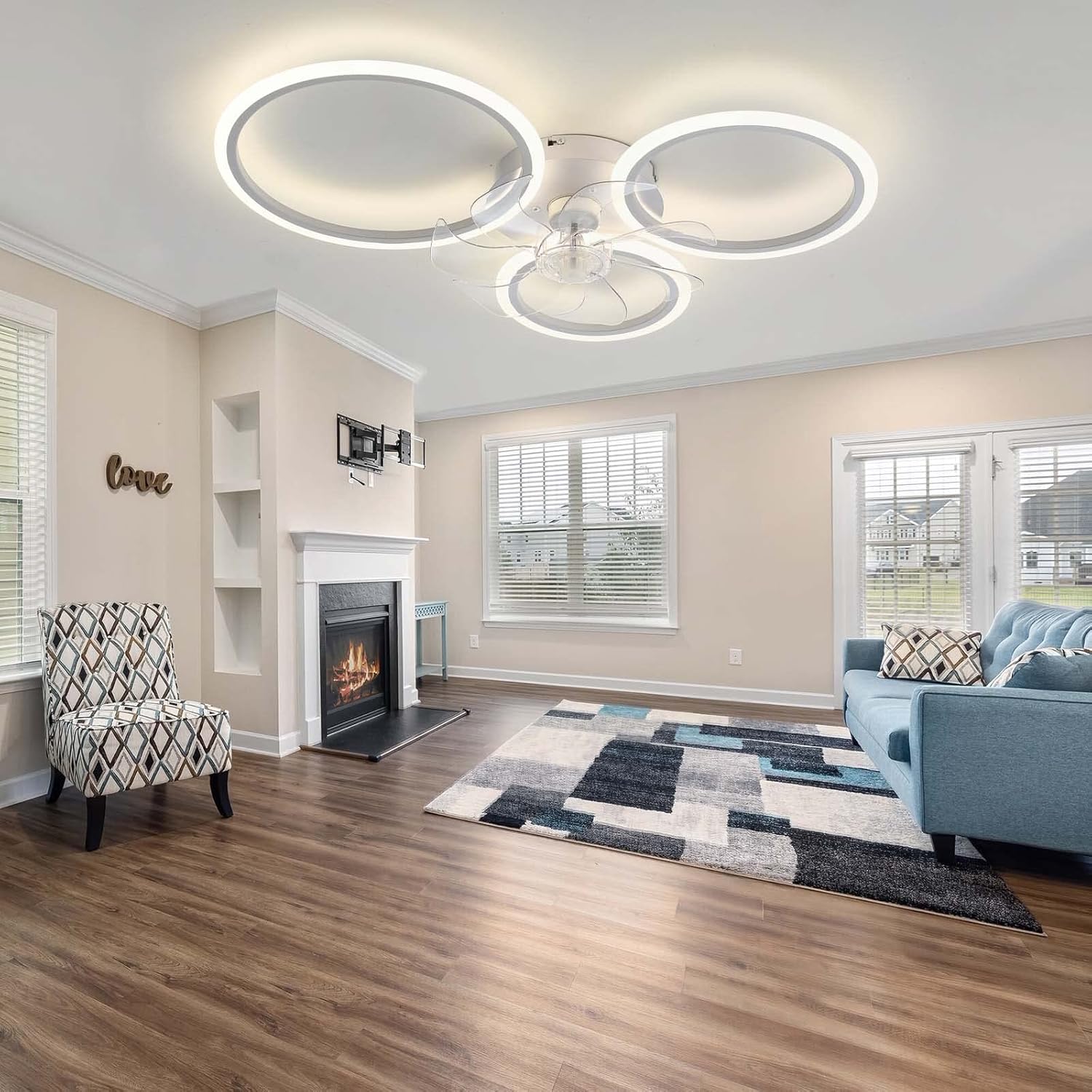 YUEGOO Ceiling Fans with Lamps,Silent Winter and Summer Function Ceiling Fan with Light and Remote Control Bedroom 6 Speed Dimmable Ceiling Fan with Timer/B/78Cm