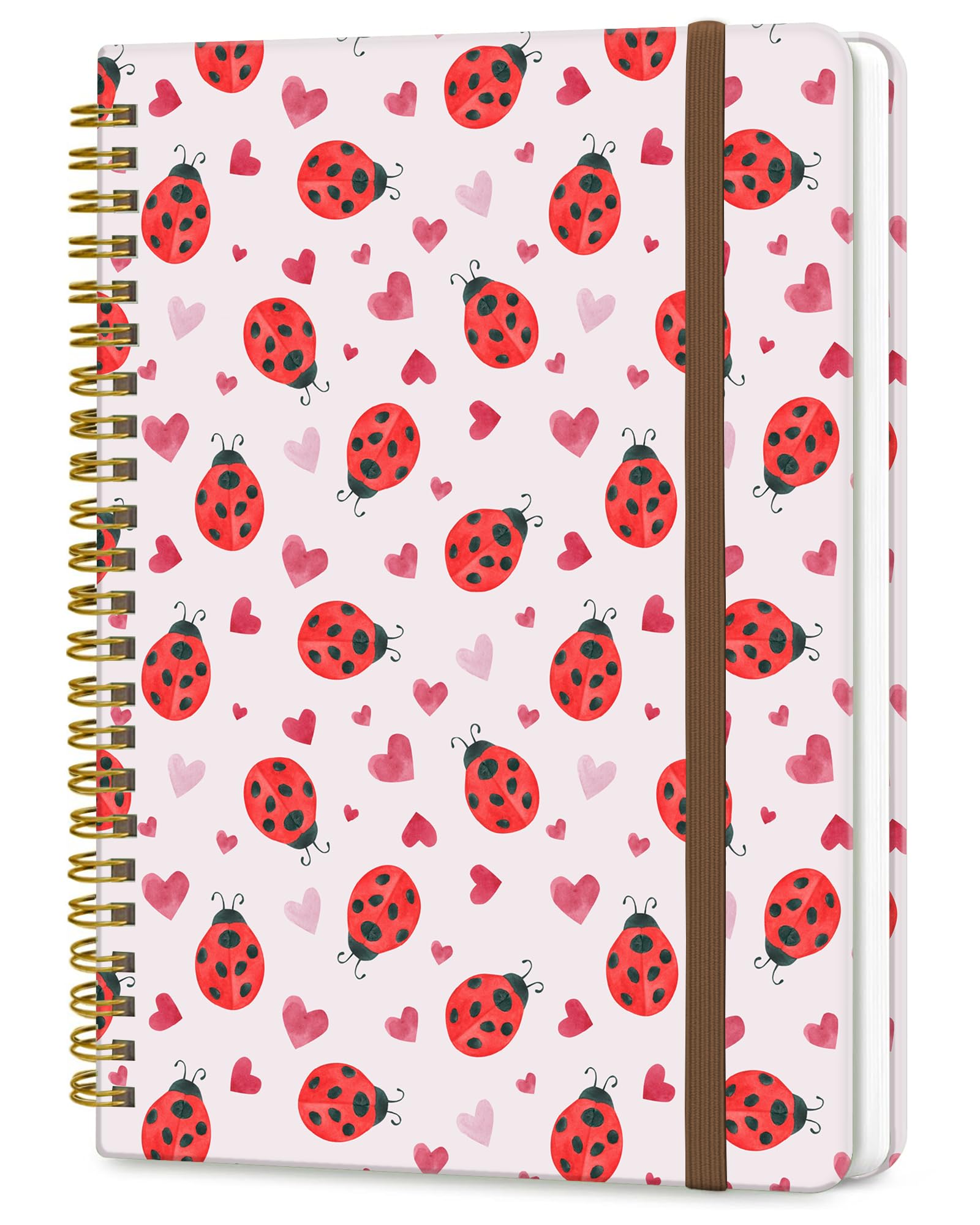 DHGPTS Spiral Journal Notebook, A5 Cute Notebooks for Women Men, College Ruled Hardcover Notebook for Work & Note Taking, 60 Pages Double-Wire Journals for Writing, Cute Ladybirds