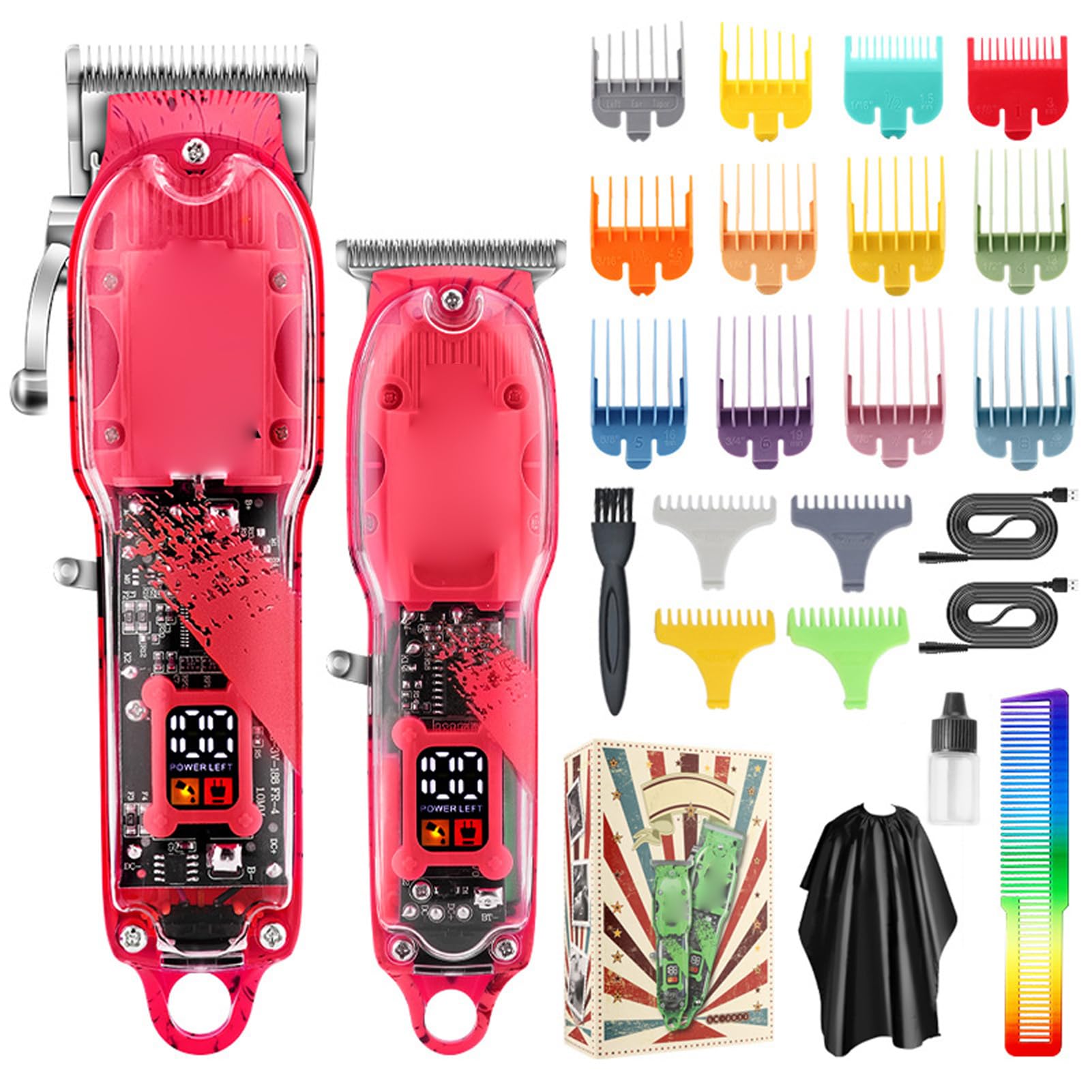 Domary Tagliacapelli Tagliacapelli Regolabarba Set di Senza Fili Elettrici Display a LED 16 Pettini Guida Lama in Acciaio di Precisione (Modello conte)