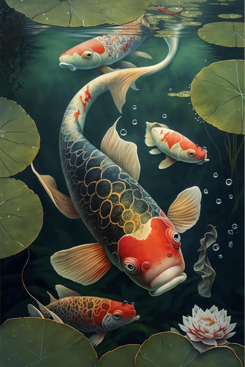 1000 Pieces Puzzle for Adults - Lotus Koi Fish Wooden Jigsaw Puzzles Challenging Educational Fun Toys for Family Creative Gift