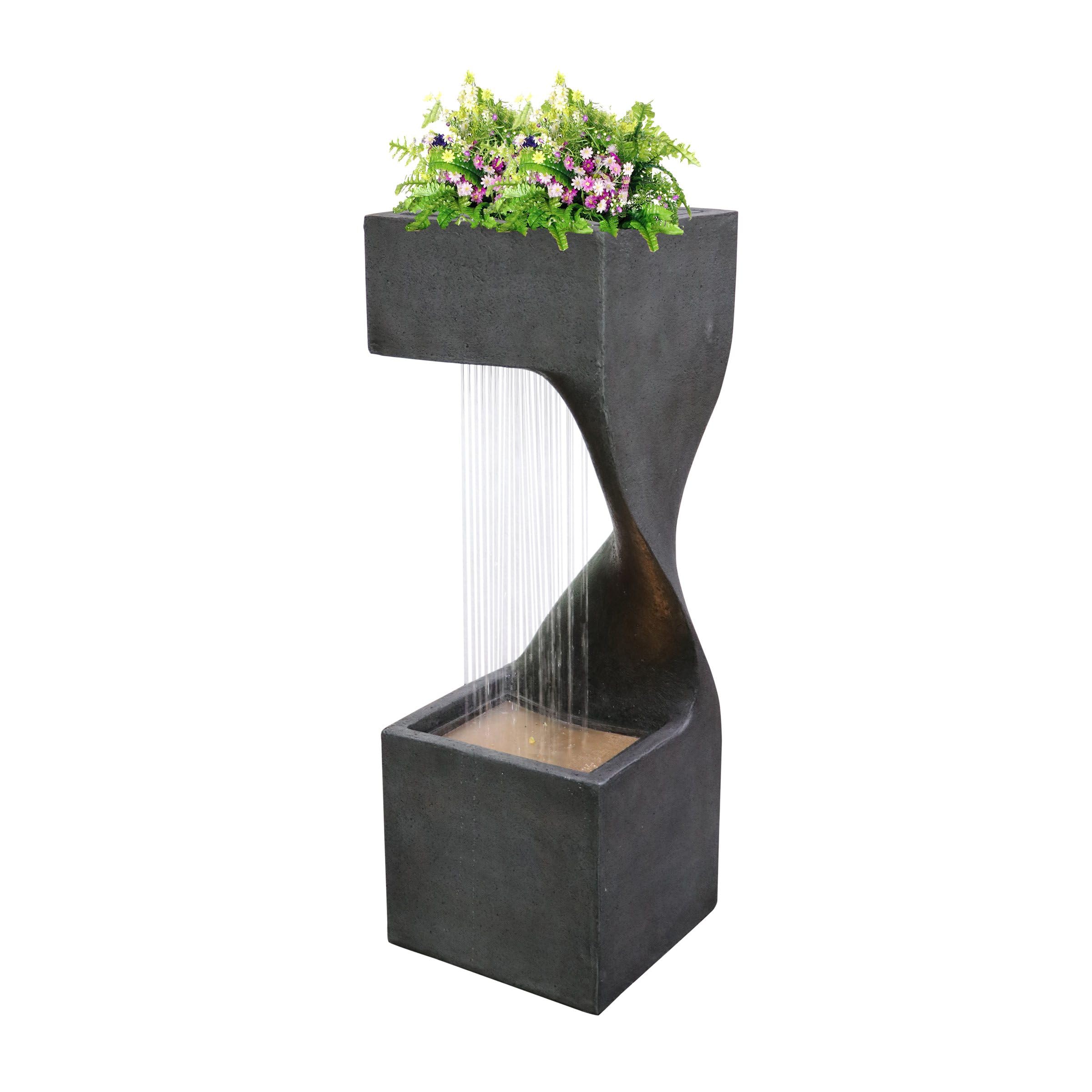 Groupon Unisex Spiral Rainfall Water Feature With Planter And Led Lights: Spiral Square
