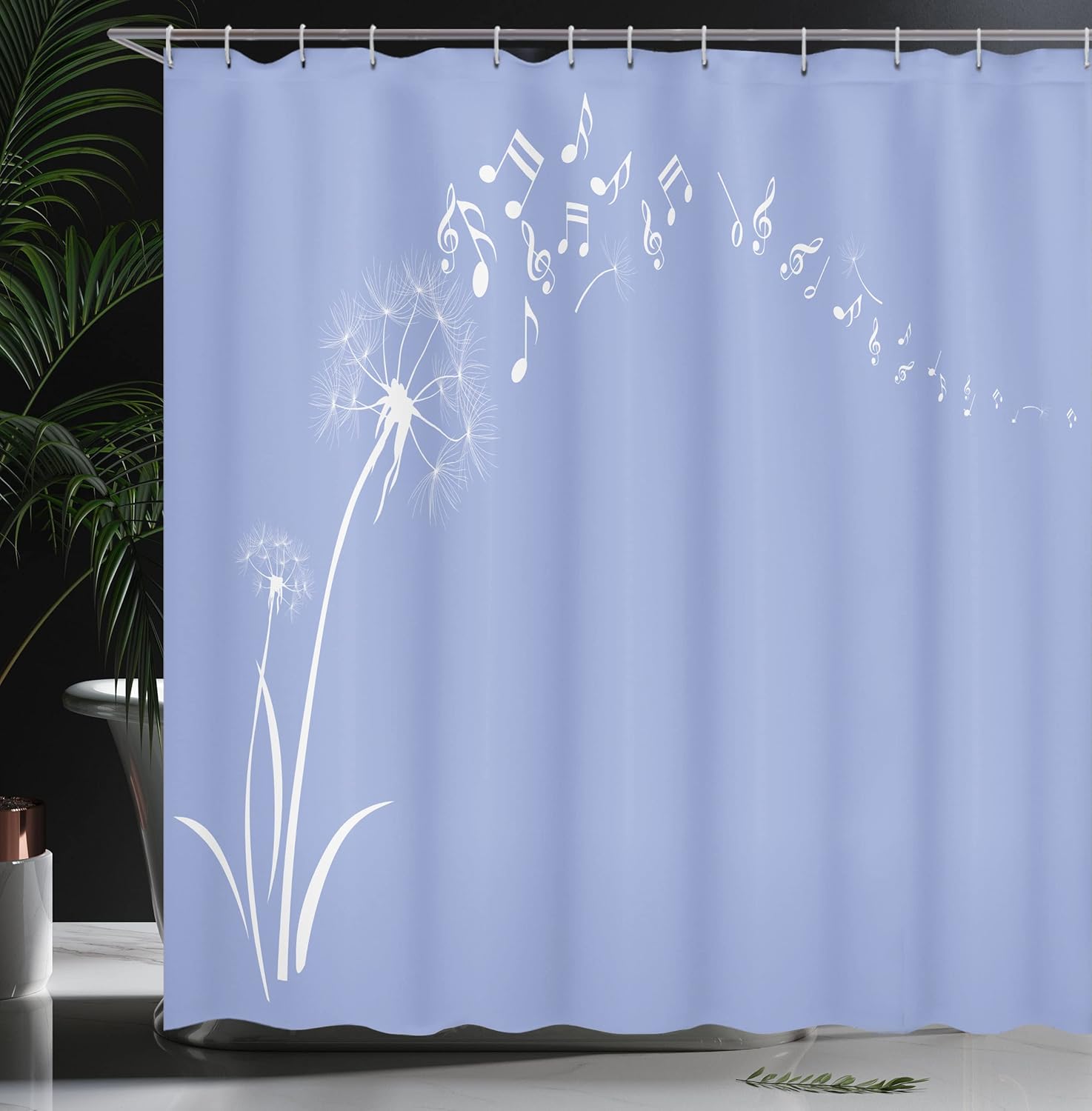 Ambesonne Music Shower Curtain, Flying Dandelions Notes Summer Spring Meadow Silhouette Softness Simple Print, Cloth Fabric Bathroom Decor Set with Hooks, 69" W x 70" L, Ceil Blue