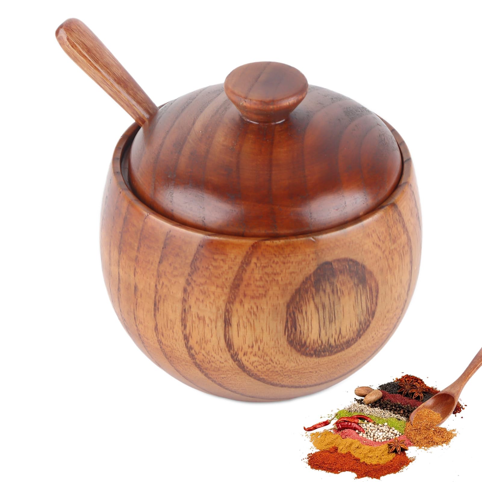 Pot à épices en bois massif haut de gamme avec sa cuillère artisanale