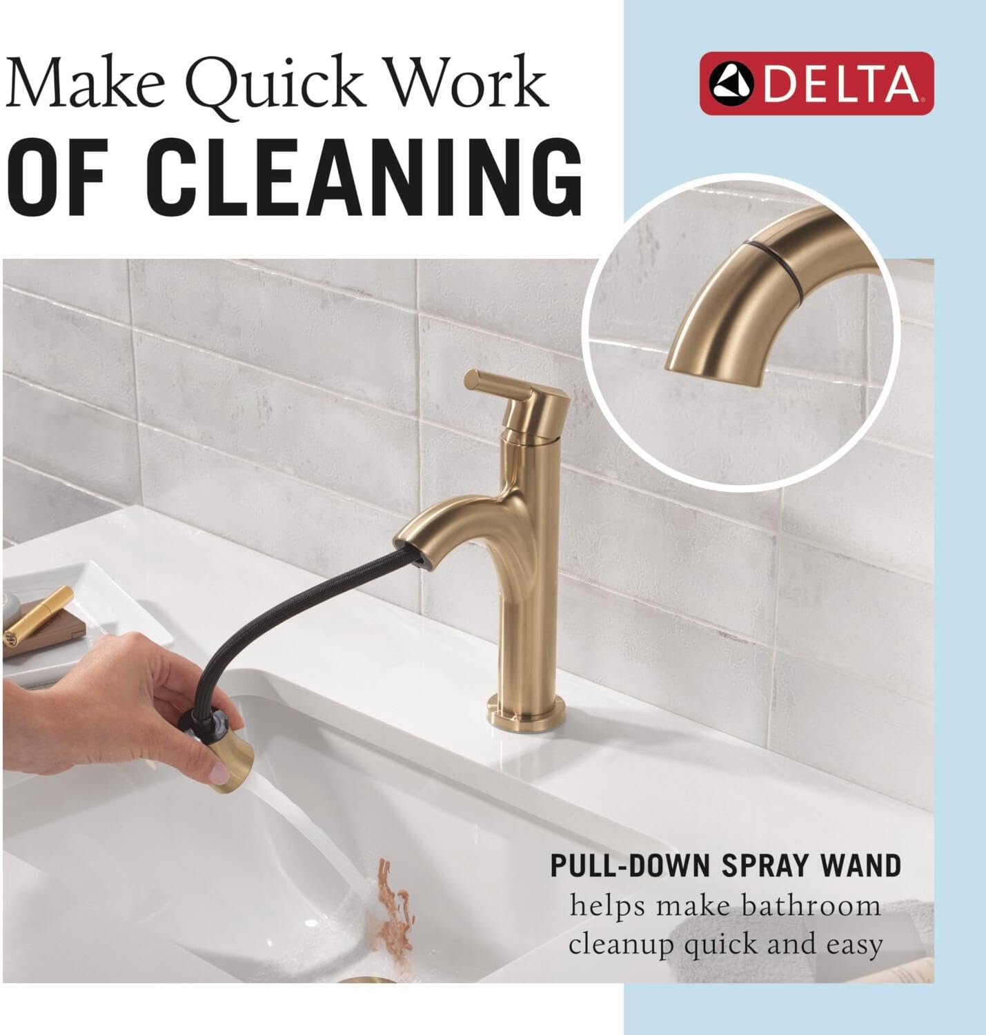 Delta Nicoli 1 Hole Brushed Gold Bathroom Faucet with Sprayer, Single Hole Bathroom Sink Faucet with Pull Out Sprayer for Vanity, Push-Pop Drain, Champagne Bronze 15749LF-CZPD