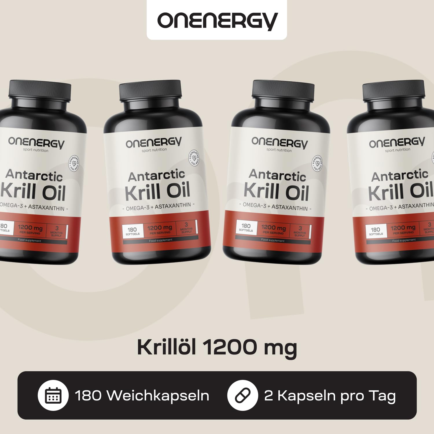 Krillöl 1200 mg – Omega-3, Cholin und Astaxanthin – 180 Kapseln – Öl aus antarktischem Krill – Unterstützung für Herz und Leber – Hilfe beim Fettstoffwechsel – Frei von Gluten und Laktose