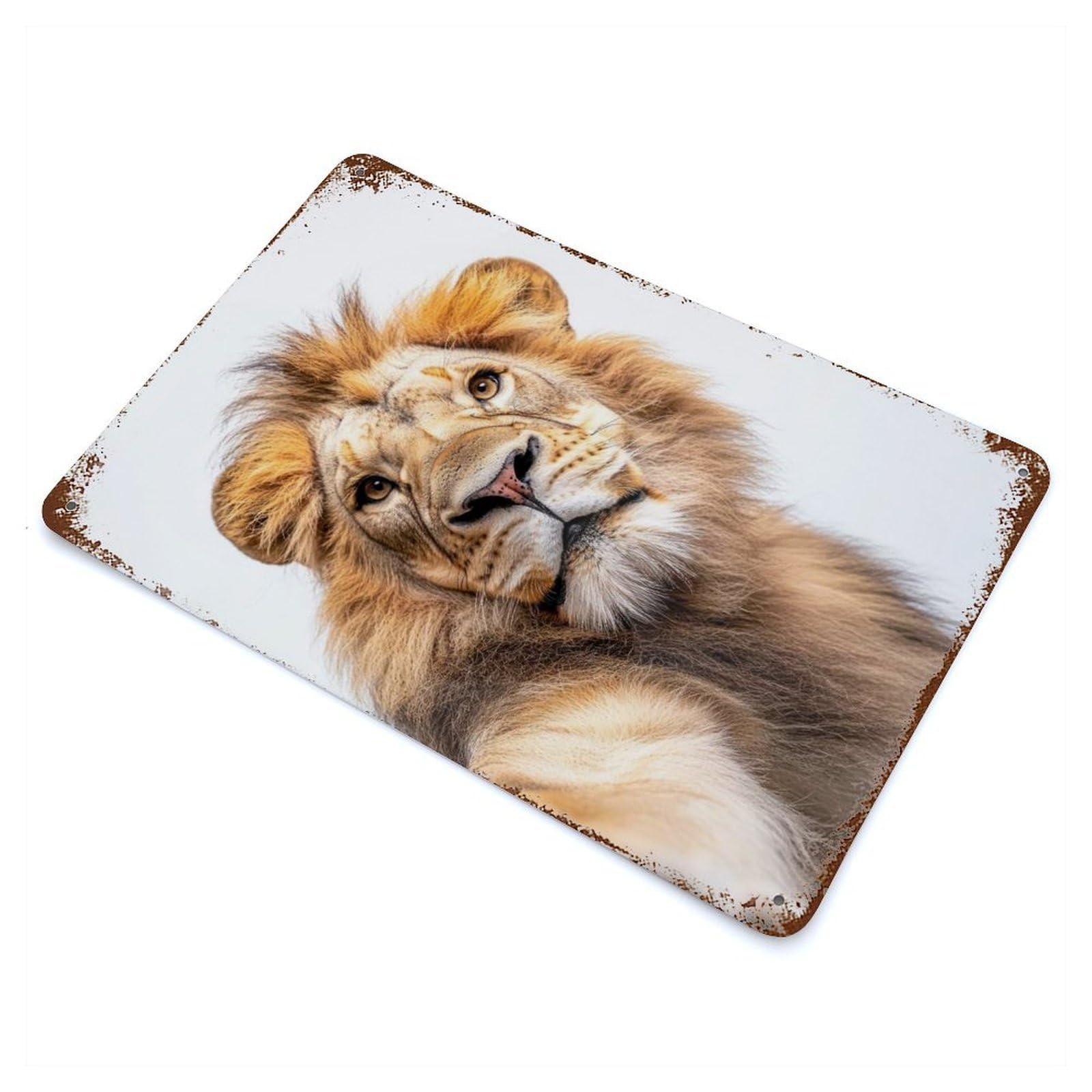 Lion Selfie Distressed Metal Wall Sign 11.8"x7.9", Rustic Home Decor for Farmhouse, Kitchen And Entryway Decor
