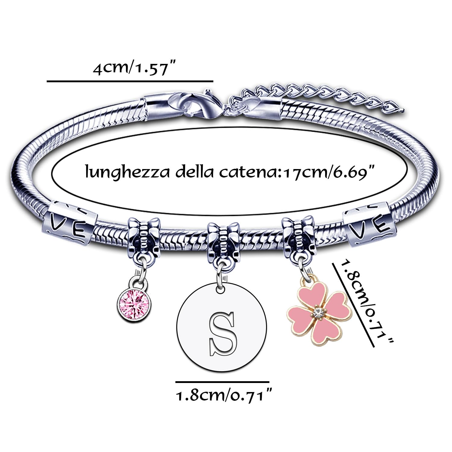 KJKJKJ A-Z 26 Lettera Iniziale Ciondolo Bracciale Donne Natale Regalo Personalizzazione Idee Regalo di Compleanno Bracciale,Figlia Sorelle Amici Amante Compleanno Natale Laurea Regalo Bracciale