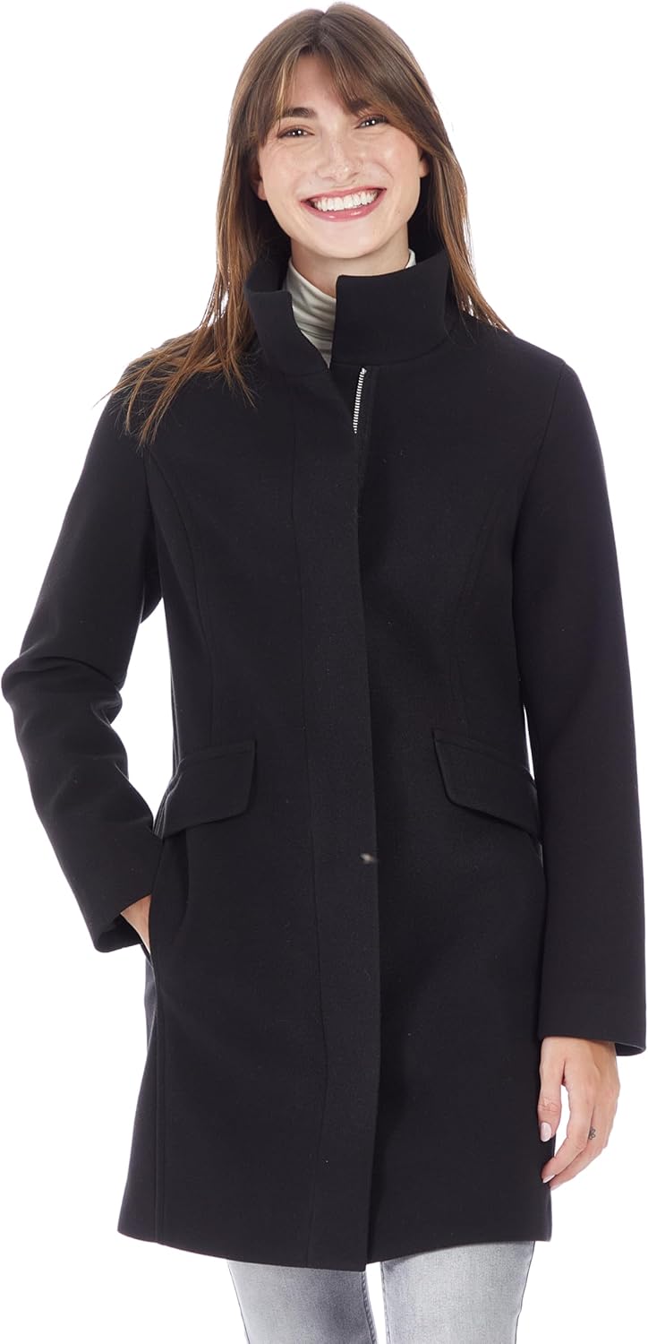 Nine West Women's Af1221 - Nine West Mid-length Faux Wool Coat