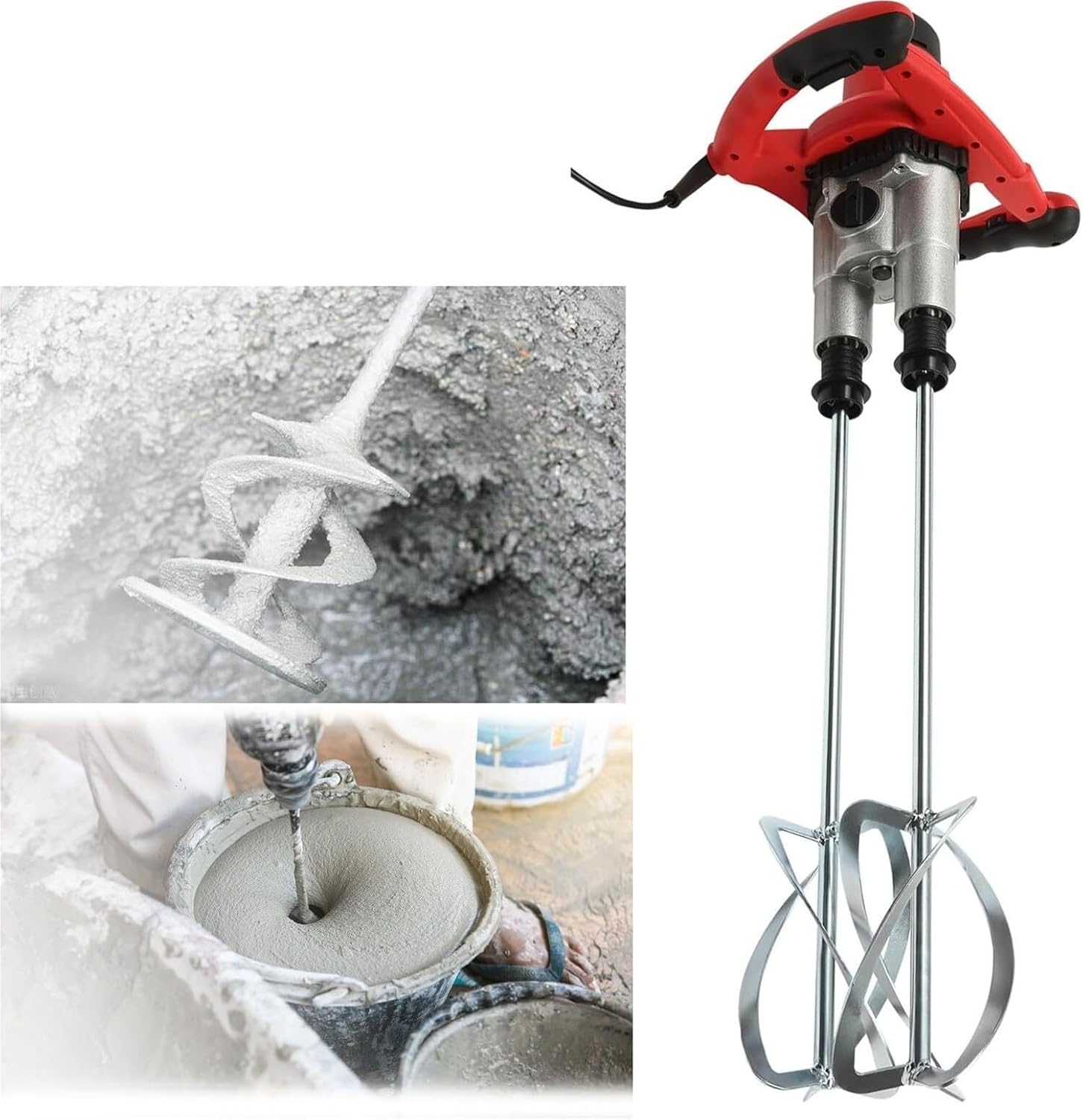 1800W Handheld Electric Concrete Mixer,Double-Paddle Electric Cement Mixer,Portable Mud Mixer with 6 Adjustable Speed,180CM line,Double Auger Mixer