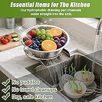 Vista 6 de Palksky Colander and Strainer Self Drainer Base Plate Stainless Steel for Kitchen, Metal Countertop Draining Tray for Pasta Rice Noodle Fruit Veggie