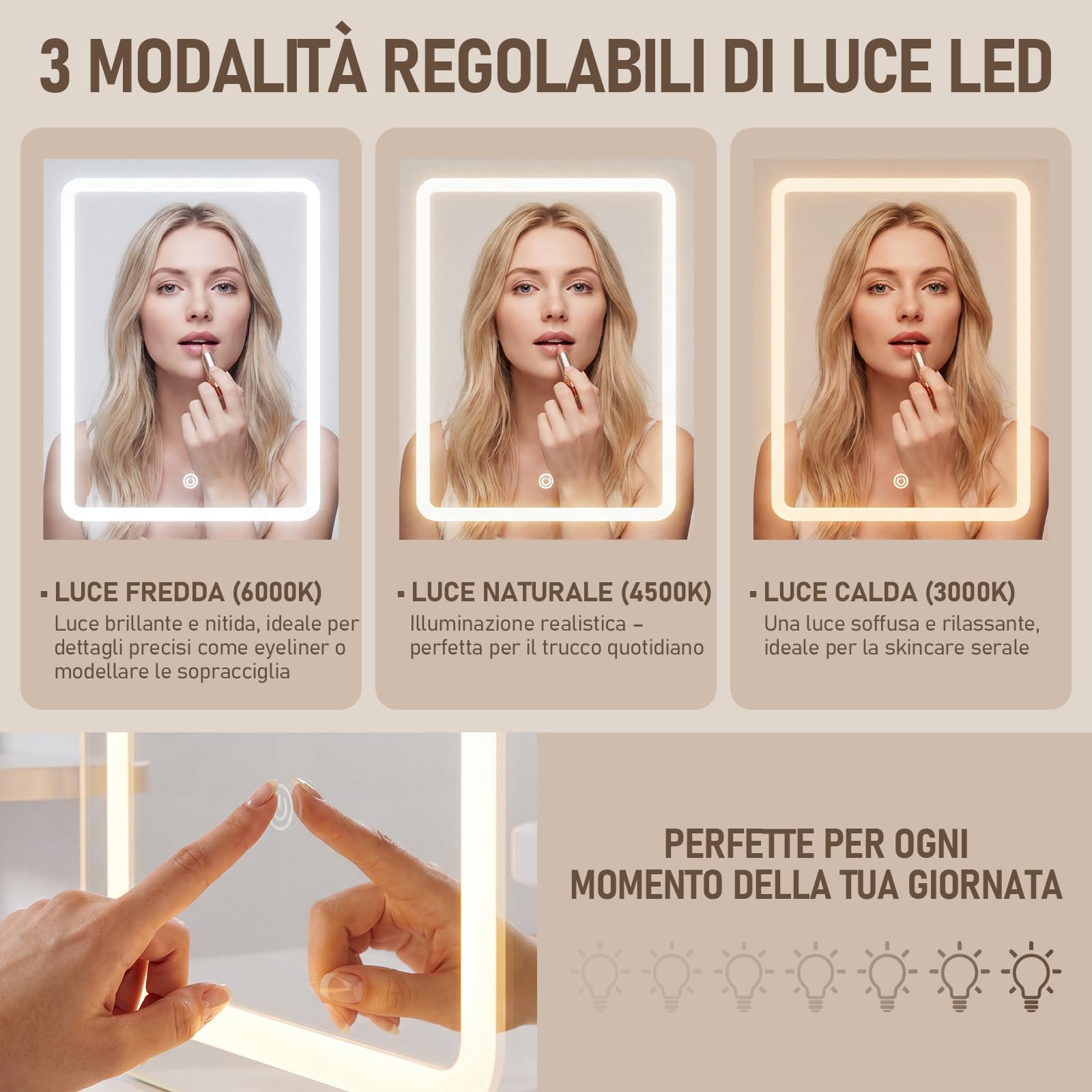 JUMMICO Toeletta con Specchio LED, Luminosità Regolabile, Tavolo da Trucco 90 cm con 2 Grandi Cassetti, 6 Ripiani Aperti, Vano Laterale, Mobile per Camera da Letto (Bianco, Con Sgabello)