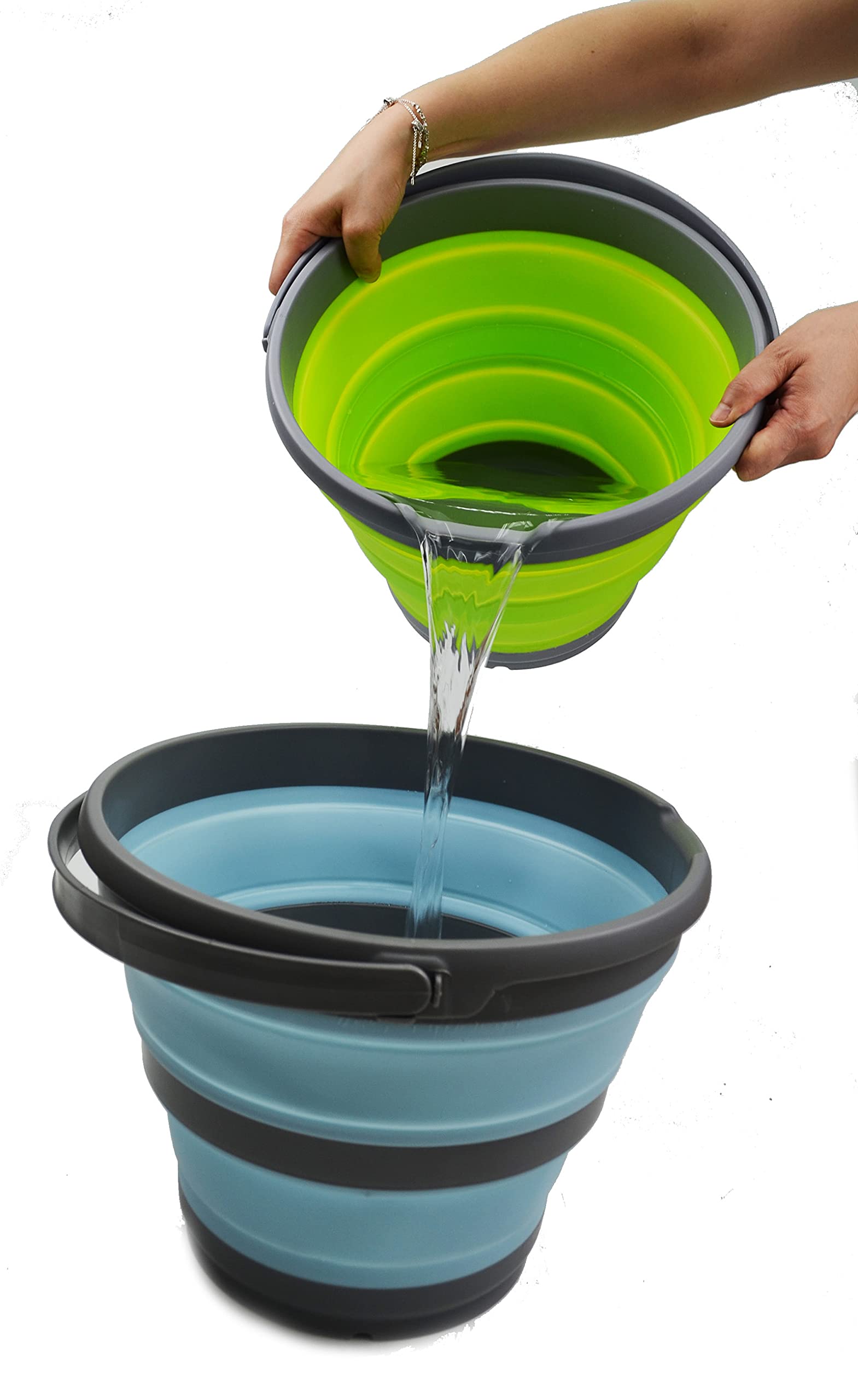Set 2 Secchi Pieghevoli SAMMART 10L - Vasca Rotonda Per Pesca, Campeggio, Camper - Diametro 31 Cm, Salvaspazio - 6