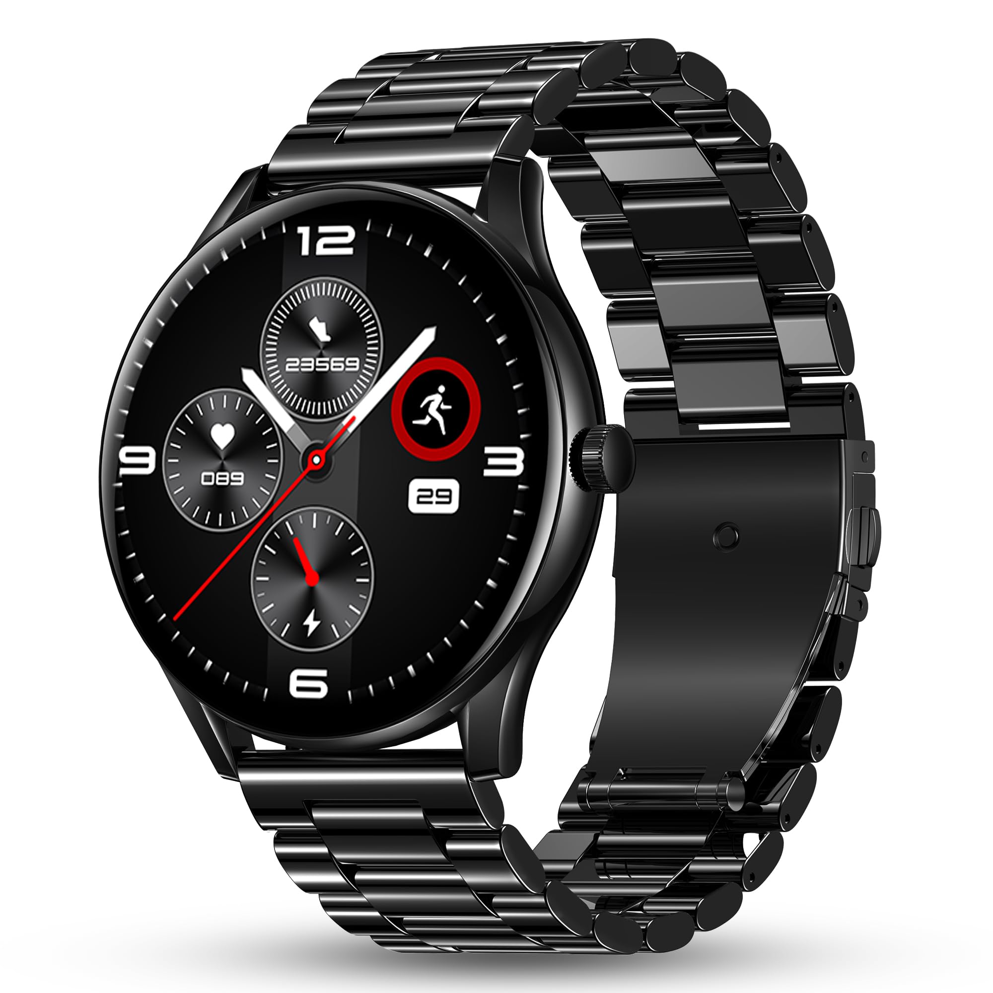 Pebble Cosmos Bold Pro 1.39” High-Resolution IPS Display, 500 Nits Brightness, Metal Chain, Bluetooth Calling, Voice Assistance, 24x7 Health Suite - Metal Black