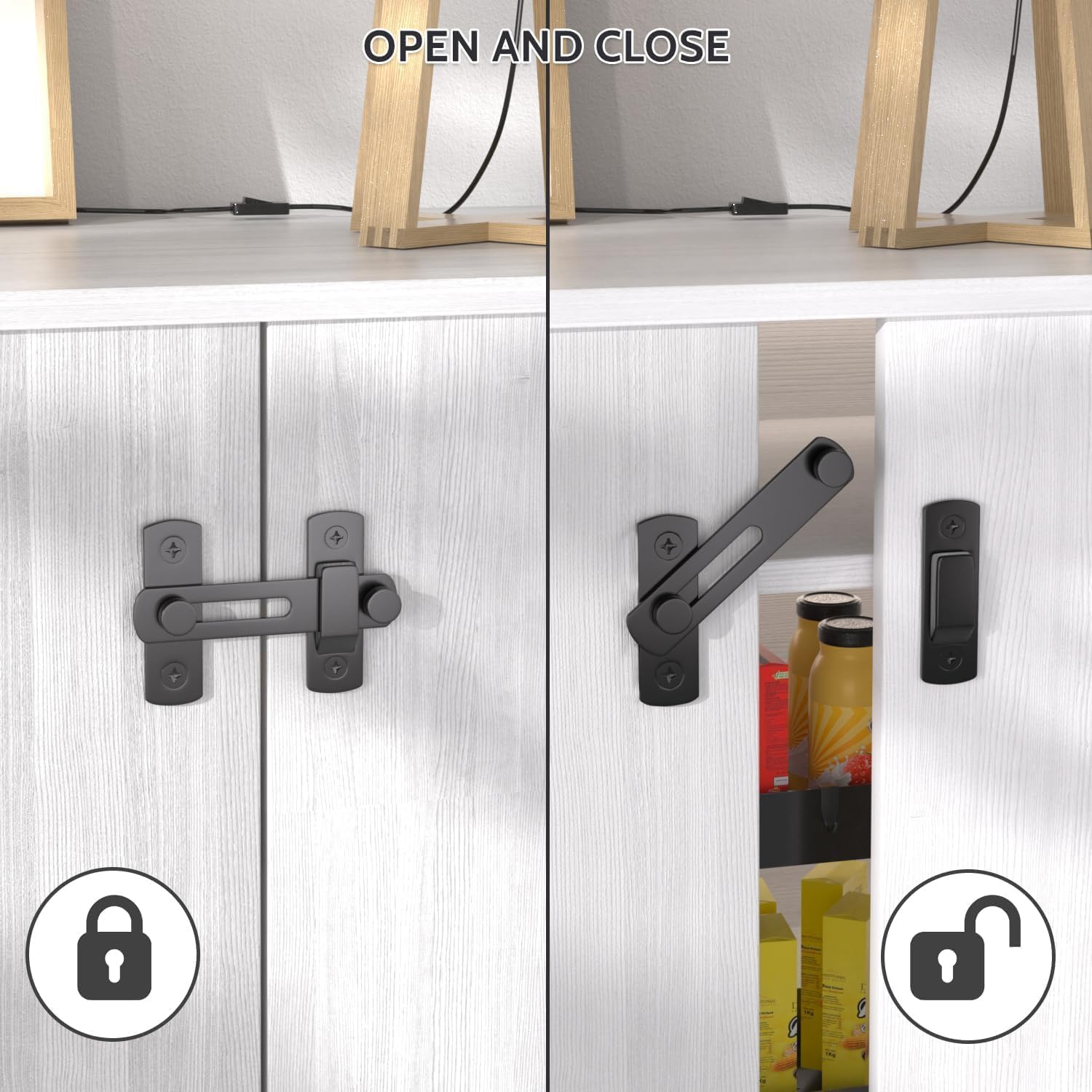 Barn Door Flip Protect Privacy-Security Gate Latch Hook Lock for Barn Sliding Door Antique Lock Gate Latches Wine Cabinet Closet Door Latches | Black Corner Door Lock 4