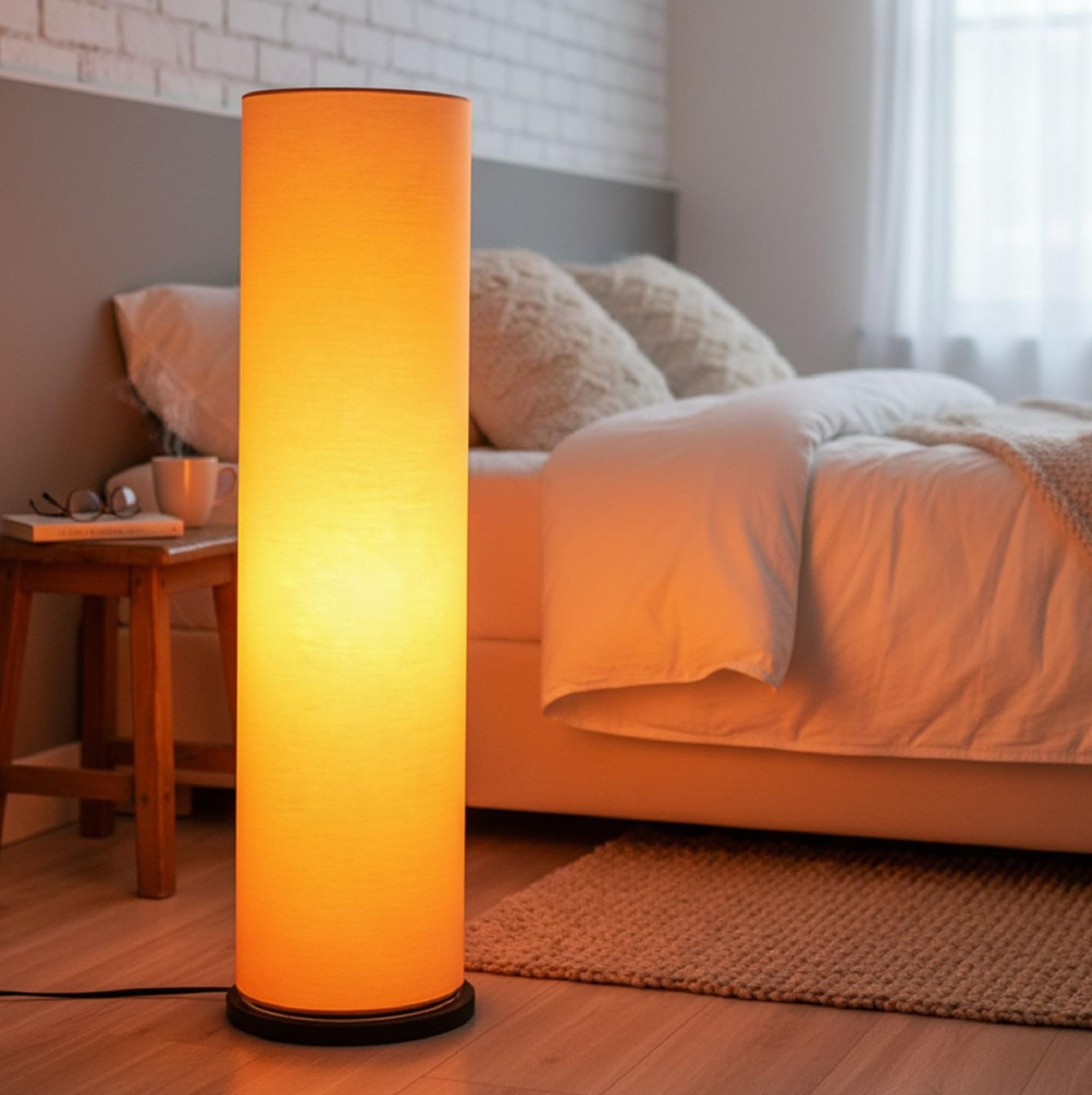 BTR CRAFTS® Cylinder Shape Corner Decorative Floor Lamp,with Wooden Base Pack of 1Cylinder Floor Lamp (Orange)-image-34