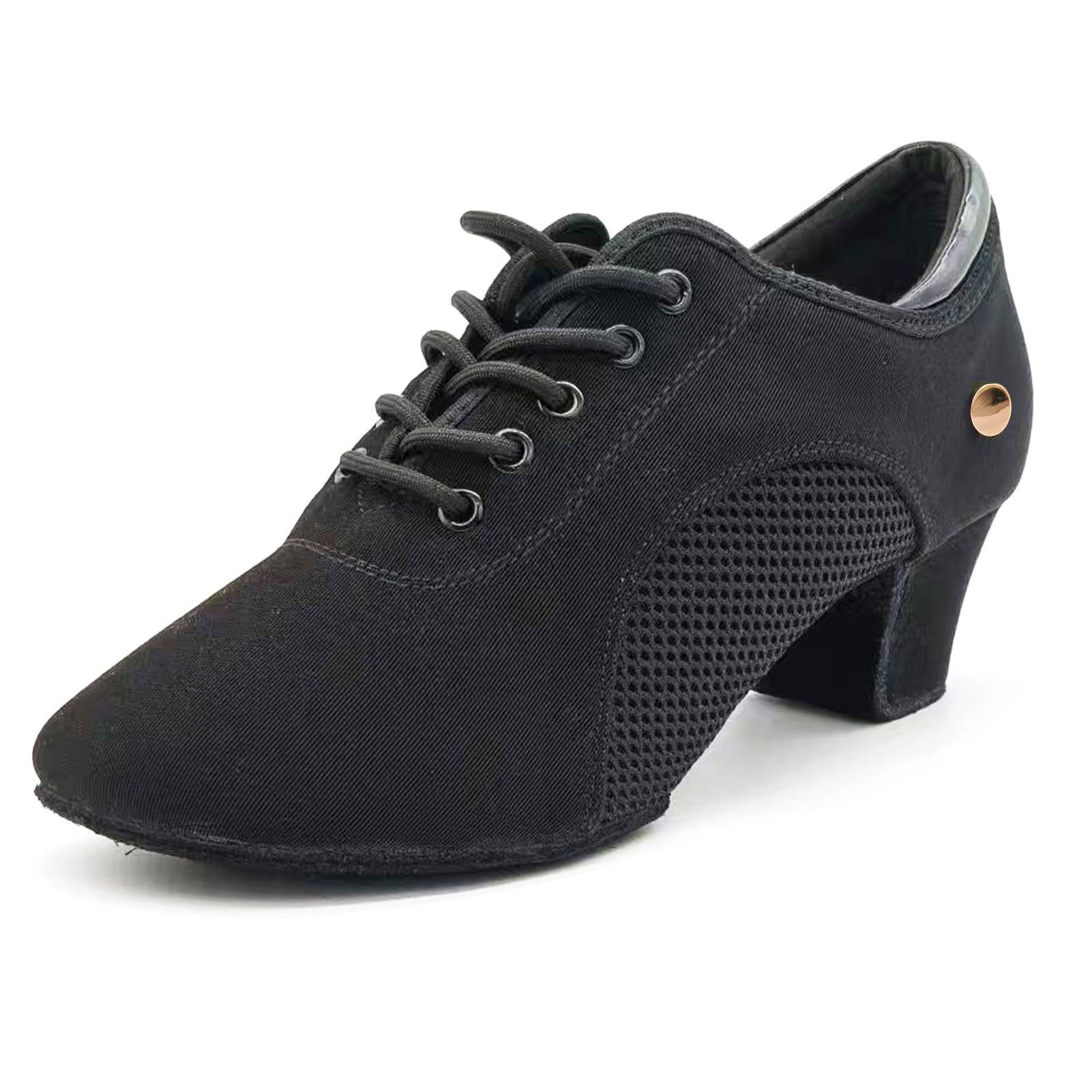 ZYXNYGV Women's Ballroom Dance Shoes Closed Toe Lace-up Suede Sole Professional Modern Salsa Latin Teaching Practice Performance Dance Shoes,Black