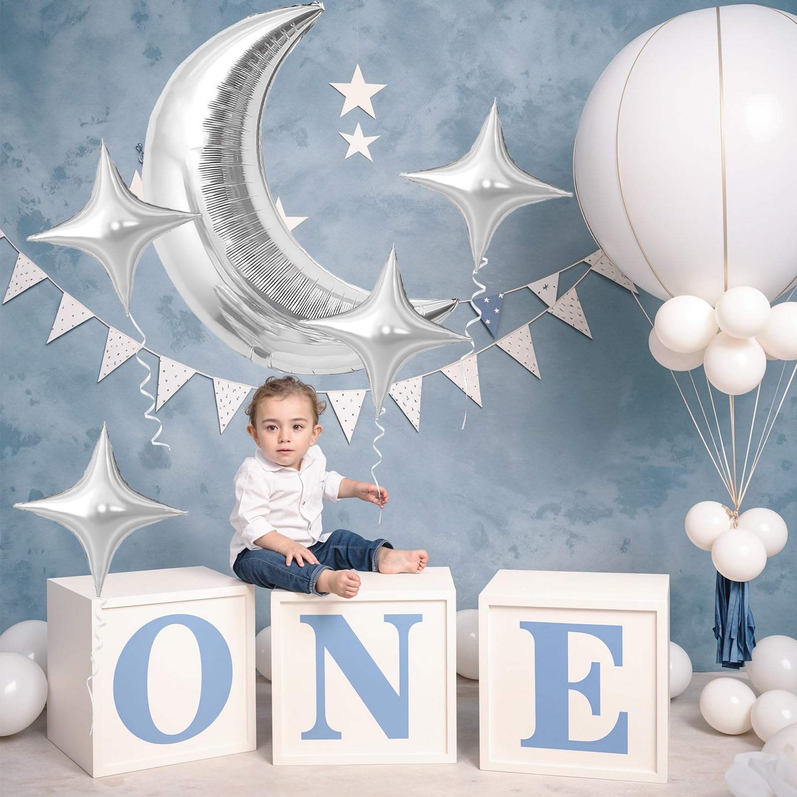 Balony księżycowe i gwiazdy, duży metaliczny srebrny balon foliowy w kształcie księżyca, 18 cali, srebrny, chrom, mylar, gwiazda, balon helowy na Ramadan Eid, baby shower, wesele, przyjęcie