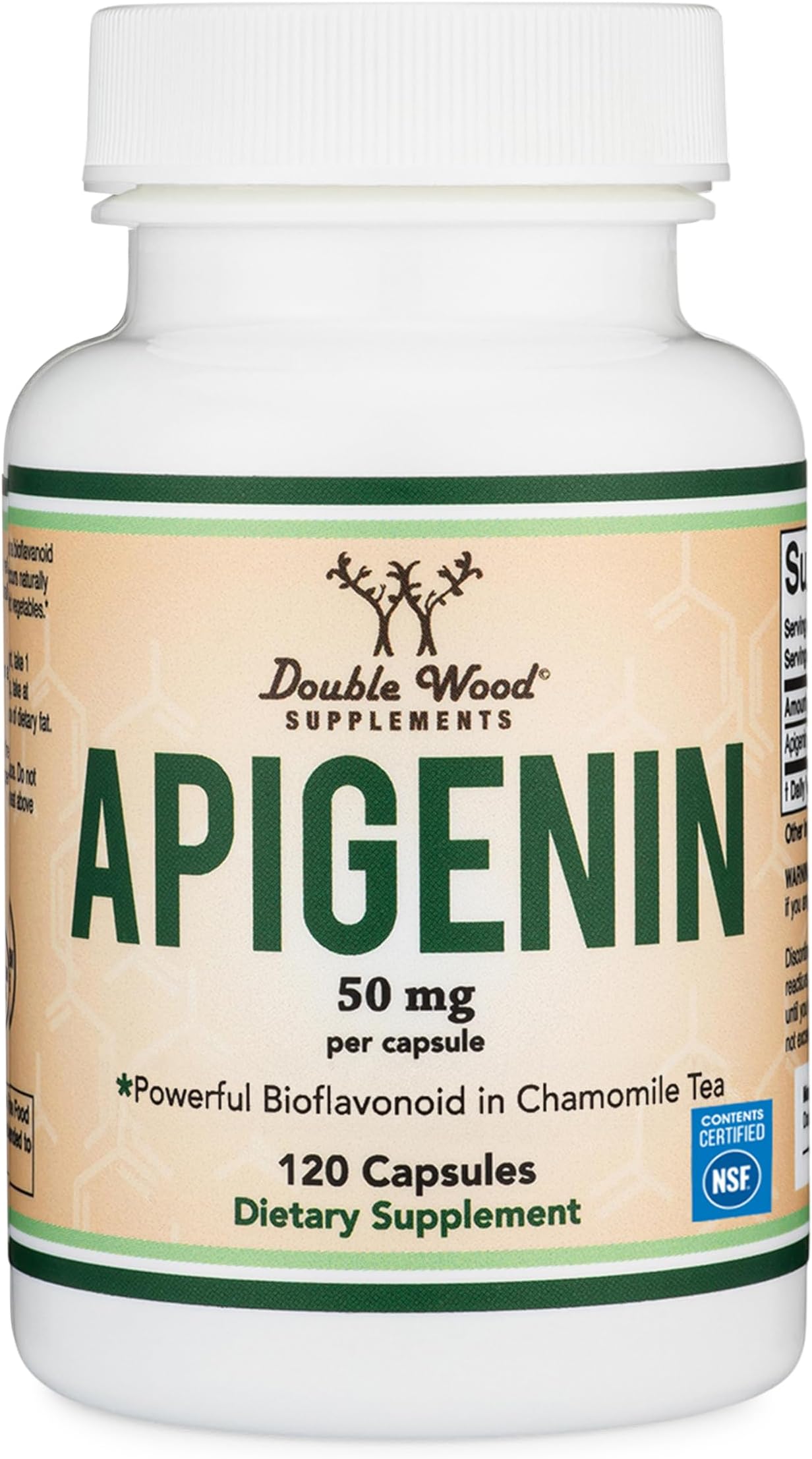 Double Wood Supplements Apigenin - 50mg per Capsule, 120 Count (Powerful Bioflavonoid Found in Chamomile Tea for Relaxation, Sleep, and Mood) Senolytic Flavonols for Aging Manufactured in The USA by
