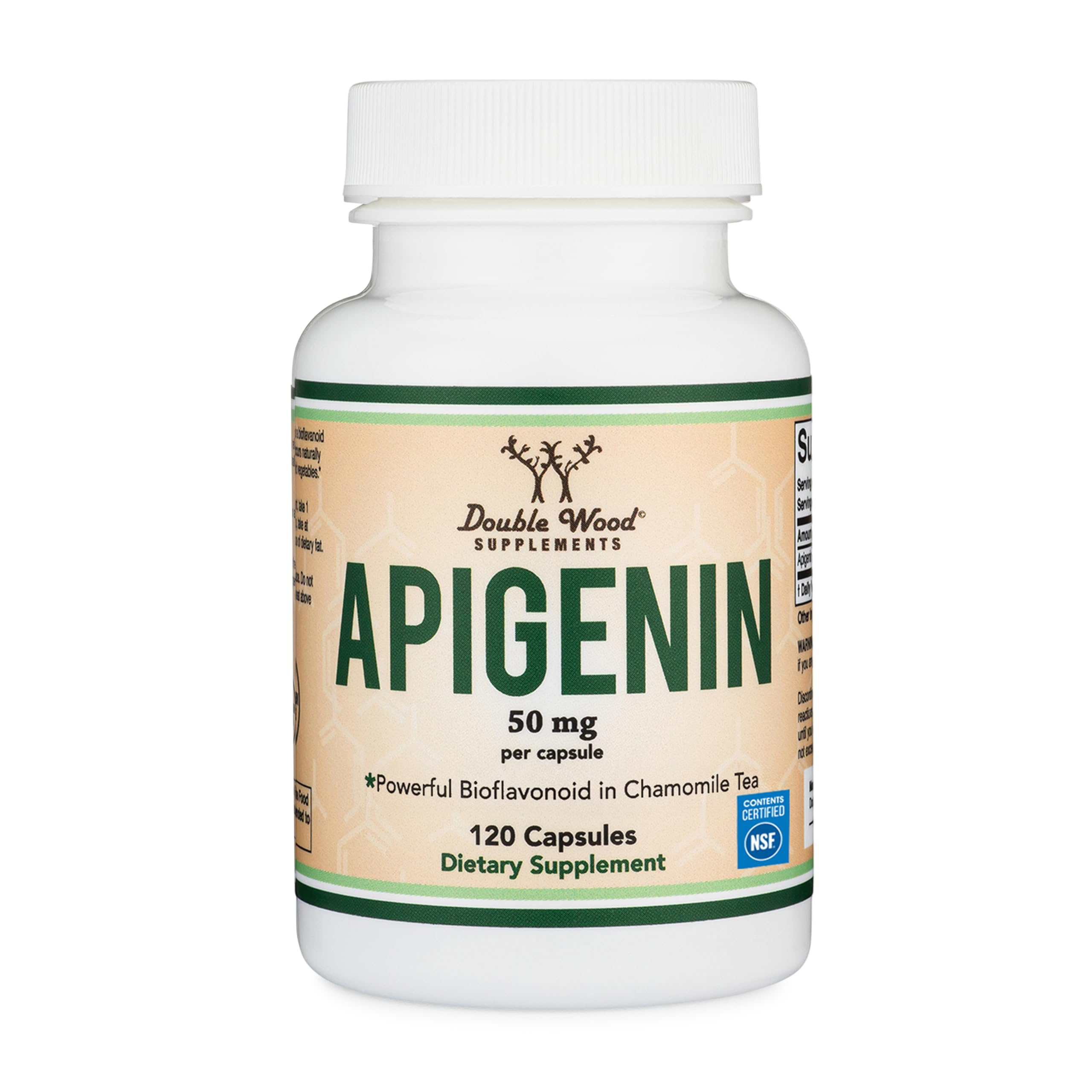 Apigenin Supplement - 50mg per Capsule, 120 Count (Powerful Bioflavonoid Found in Chamomile Tea for Relaxation, Sleep, and Mood) Senolytic Flavonols for Aging (Gluten Free) by Double Wood