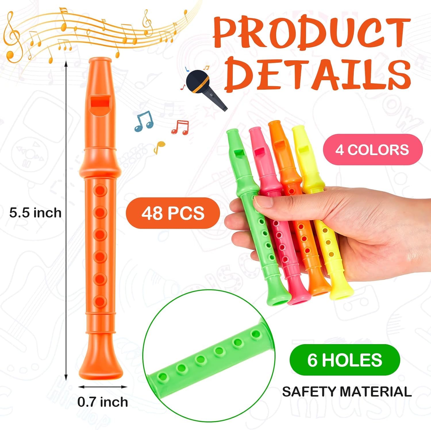 24 Piezas Instrumento para Flauta Dulce para Niños, Flautas de Plástico 6 Orificios, Flauta Musical, Instrumentos Musicales, Juguete para Fiesta Música, Favores Fiesta para Niños, Regalo Rellenos Bols