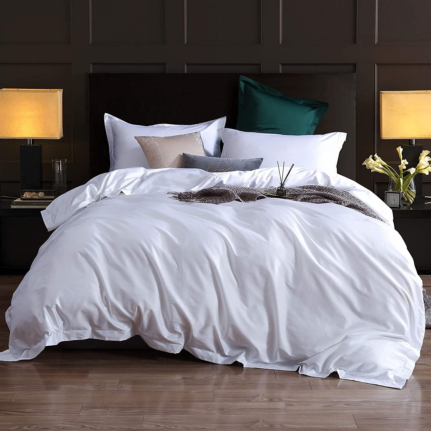 - Minor Monkey 1000 Thread Count King Duvet Cover 100% Egyptian Cotton Soft 5 PC Comforter Cover & 2 Pillow Shams - All Season Breathable Zipper Closure & Corner Ties (Cal King/King, White)